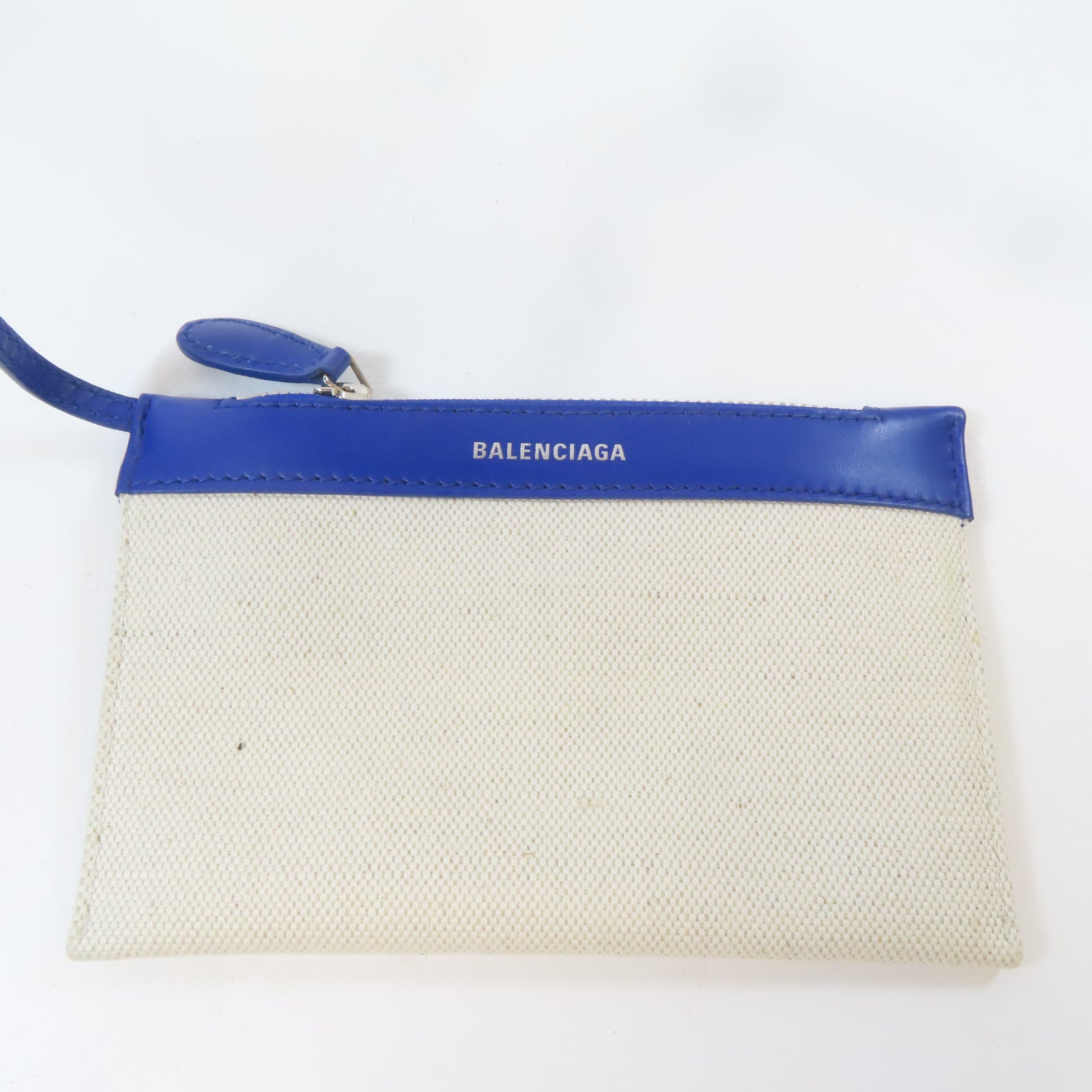 BALENCIAGA 帆布/皮革Xs Cabas銀扣手挽肩背兩用袋白色/藍色