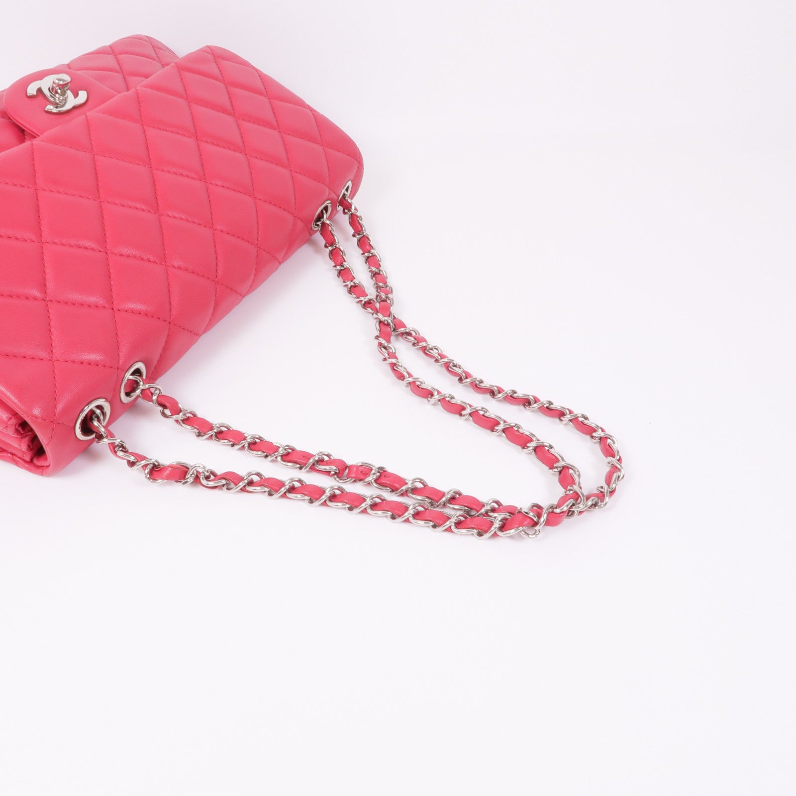 CHANEL 羊皮皮革Chain Shoulder銀扣鏈帶肩背袋