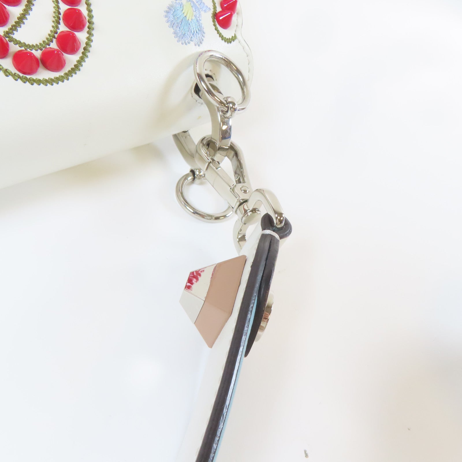 FENDI 牛皮皮革Shoulder Bag金扣/銀扣手挽肩背兩用袋白色/淺藍色