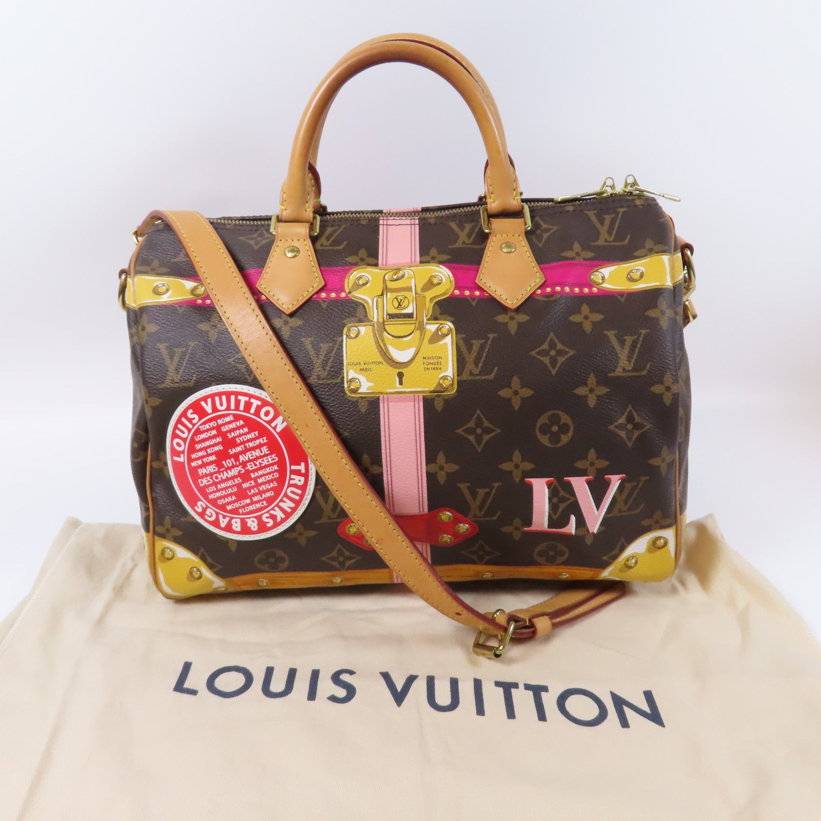 LOUIS VUITTON Monogram Summer Trunk Speedy 30金扣手挽肩背兩用袋啡色