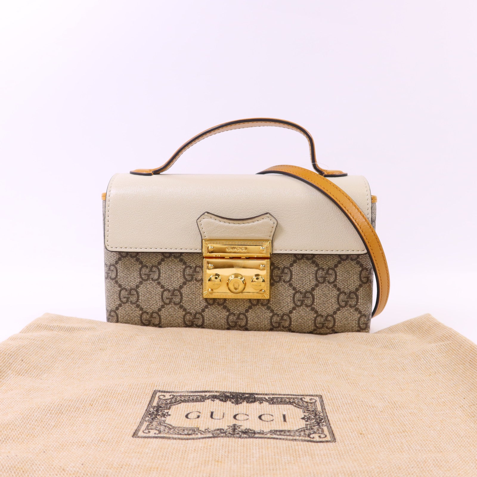 GUCCI 塗層帆布GG Supreme Mini Padlock Bag金扣手挽肩背兩用袋