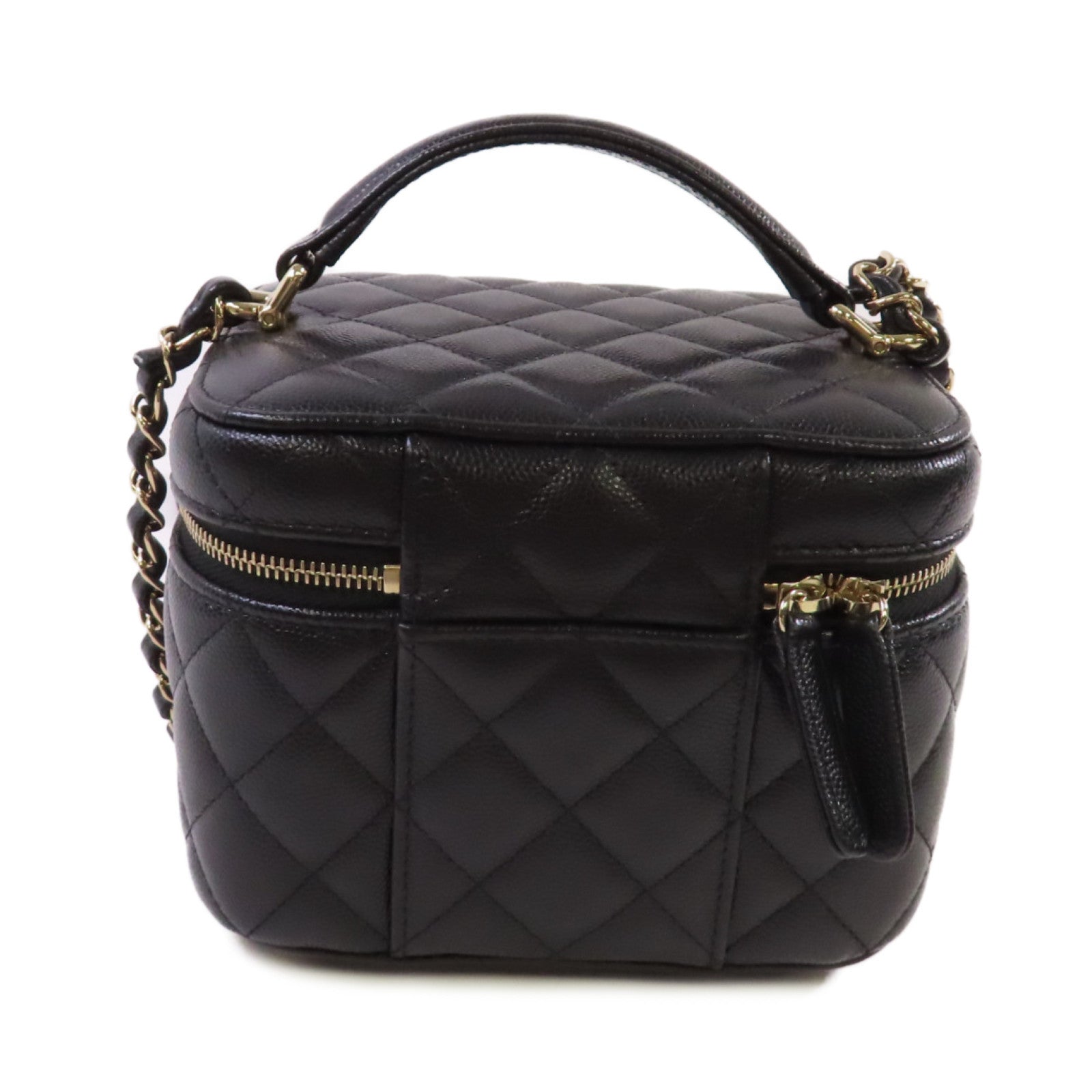 CHANEL 【激減優惠】菱格Caviar皮革Vanity Case 2Way Shoulder Bag金扣鏈帶手挽肩背兩用袋黑色