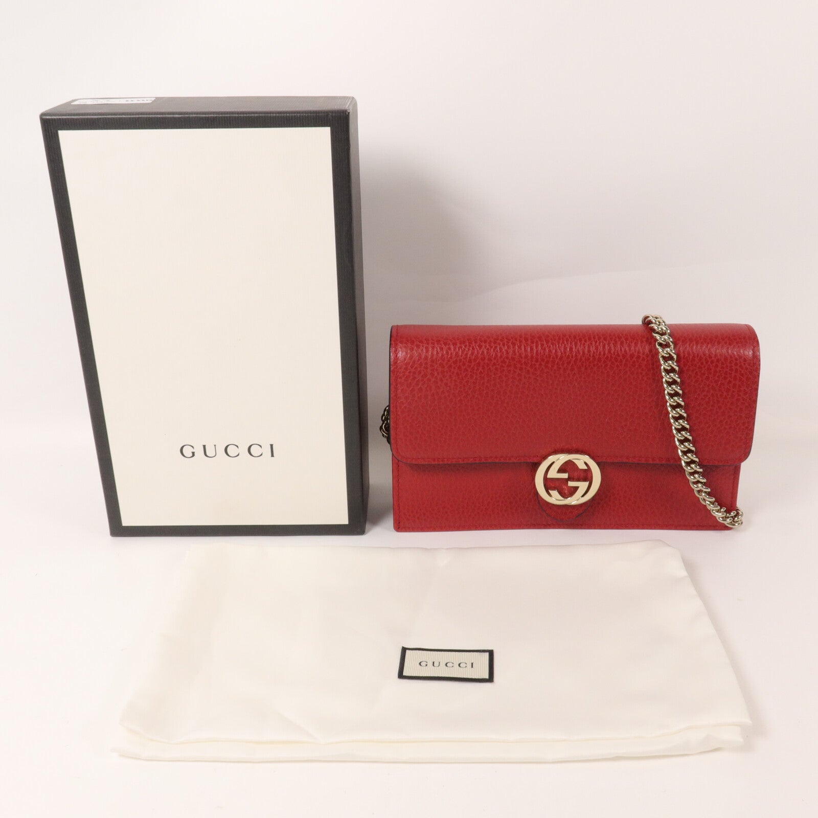 GUCCI 牛皮皮革Interlocking G Wallet On Chain鏈帶肩背袋