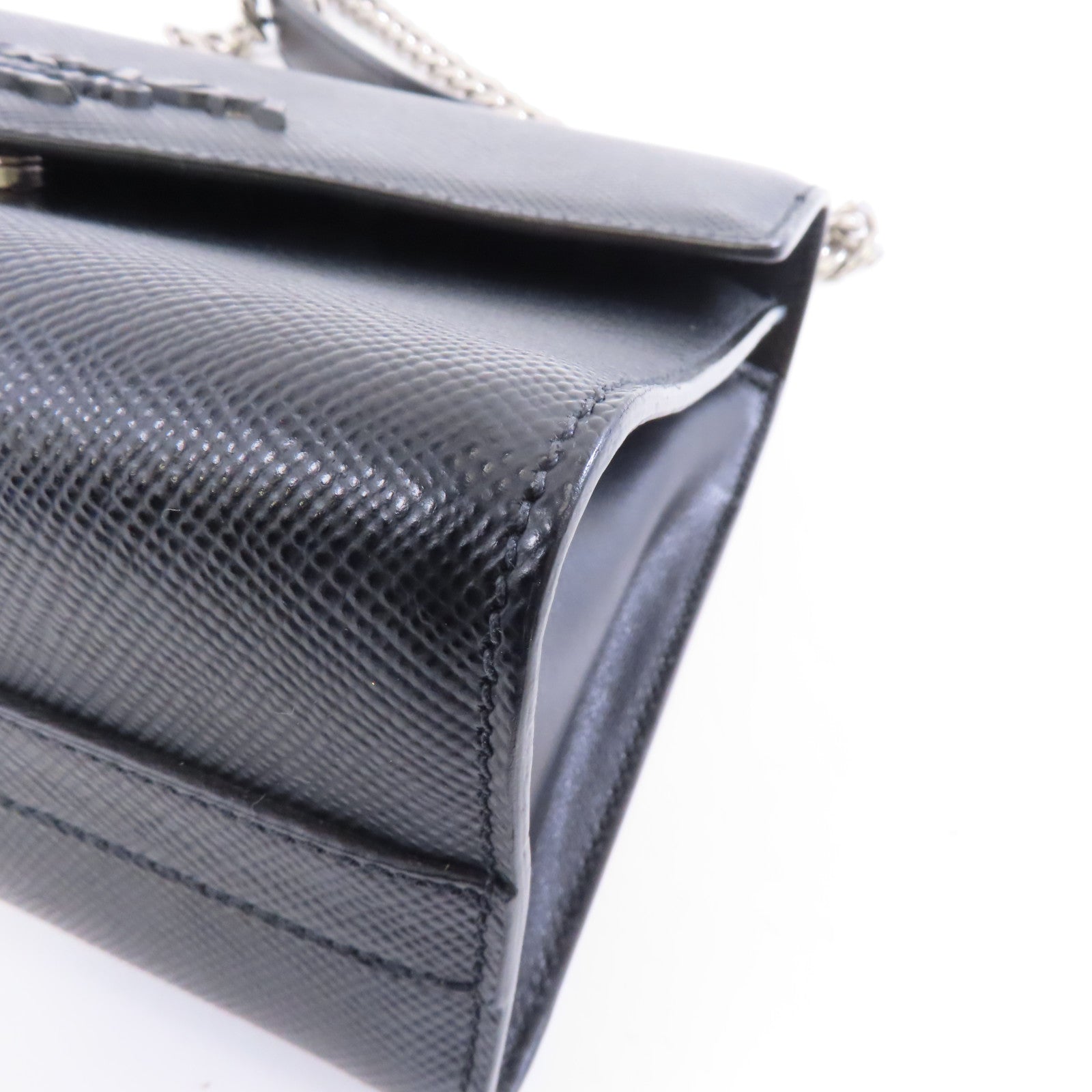 PRADA 牛皮皮革Chain Shoulder Bag銀扣鏈帶肩背袋黑色