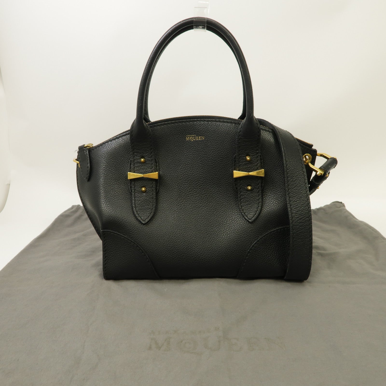 Alexander McQueen 牛皮皮革Alexander Mcqueen金扣手挽肩背兩用袋黑色