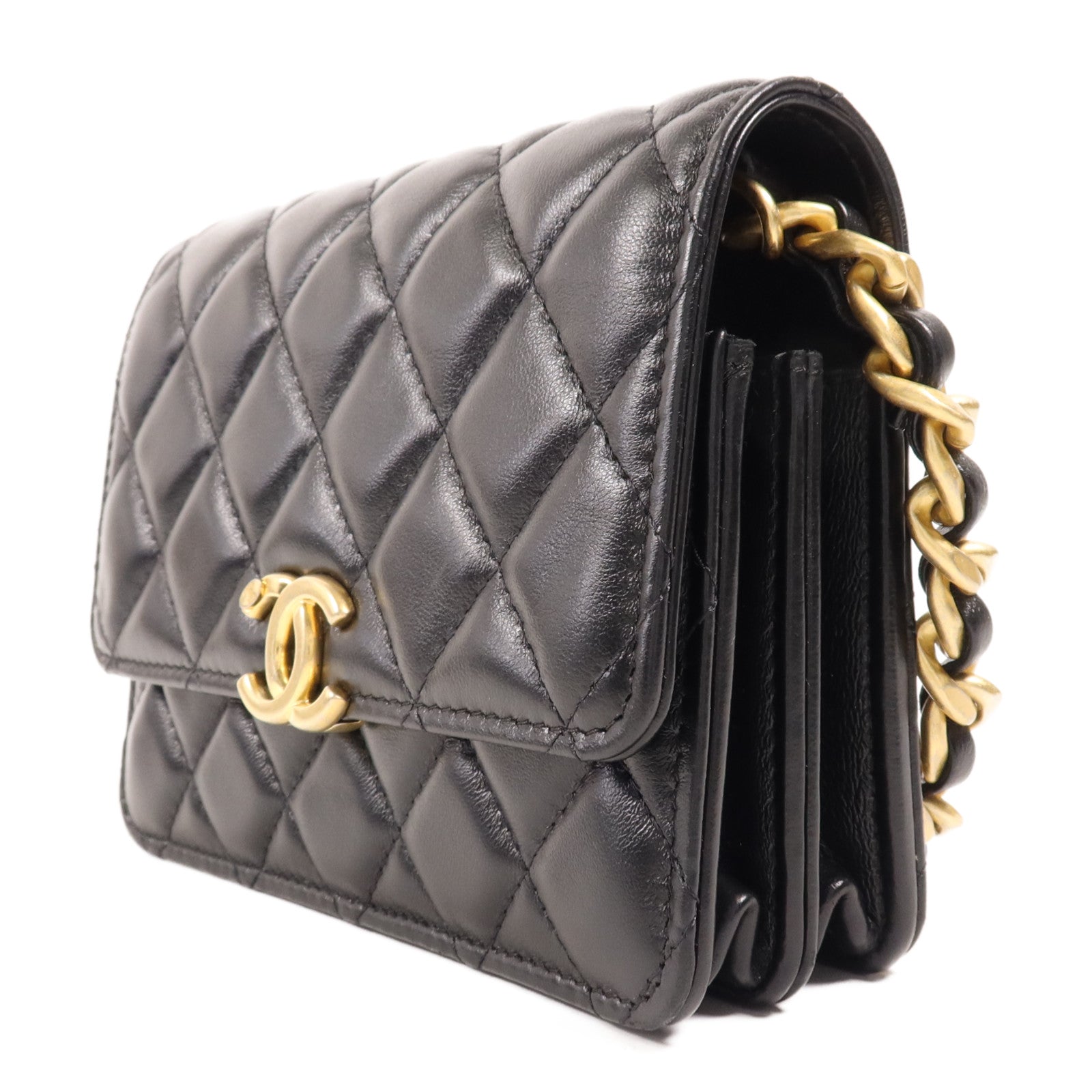 CHANEL 羊皮皮革Mini WOC金扣鏈帶肩背袋