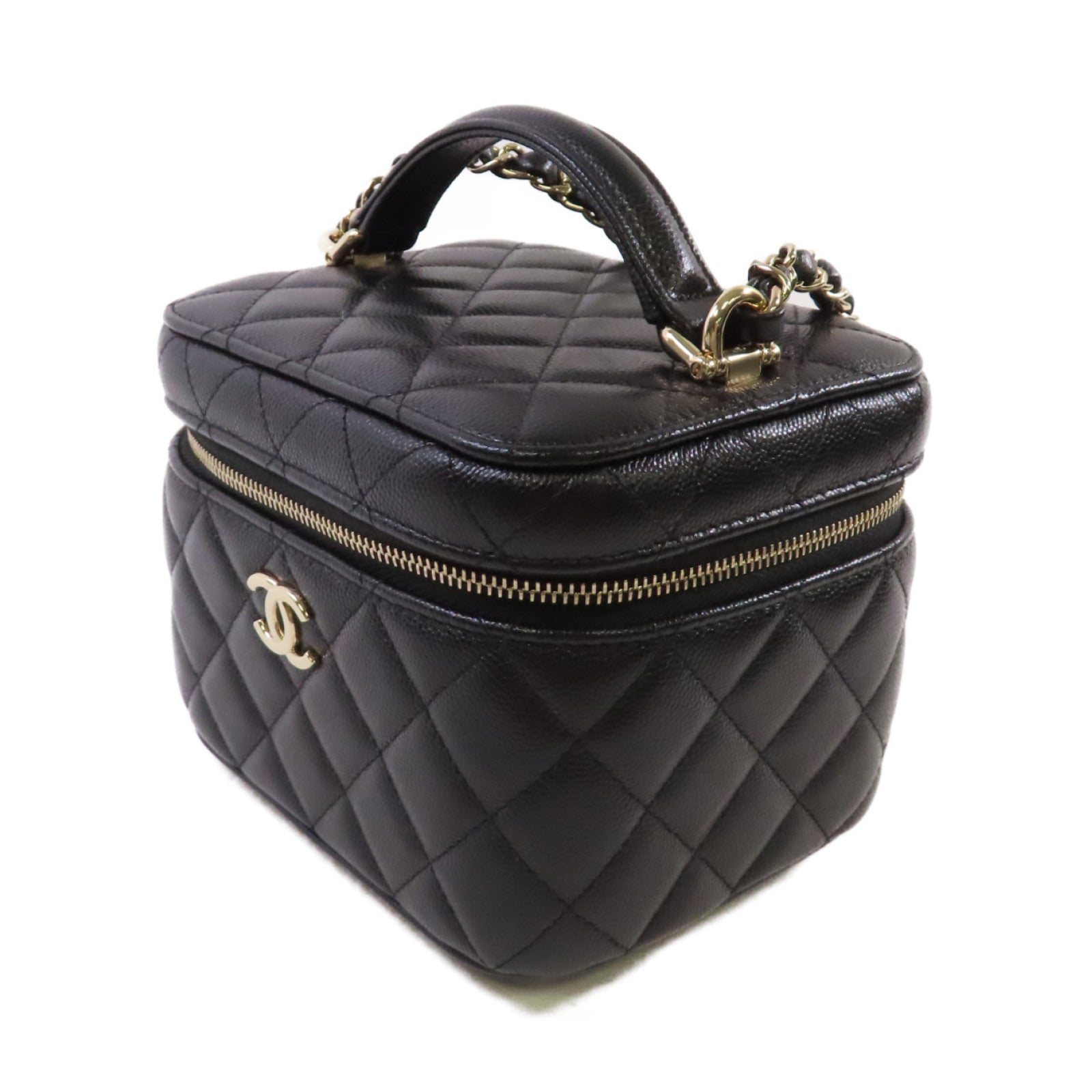 CHANEL 【激減優惠】菱格Caviar皮革Vanity Case 2Way Shoulder Bag金扣鏈帶手挽肩背兩用袋黑色