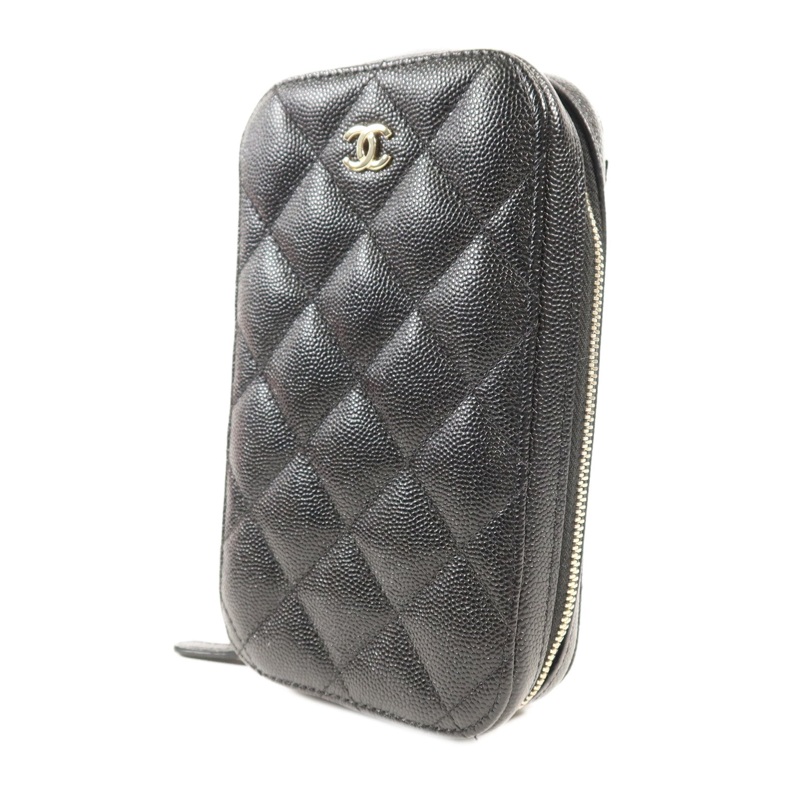 CHANEL 牛皮皮革Phone Bag金扣鏈帶肩背袋