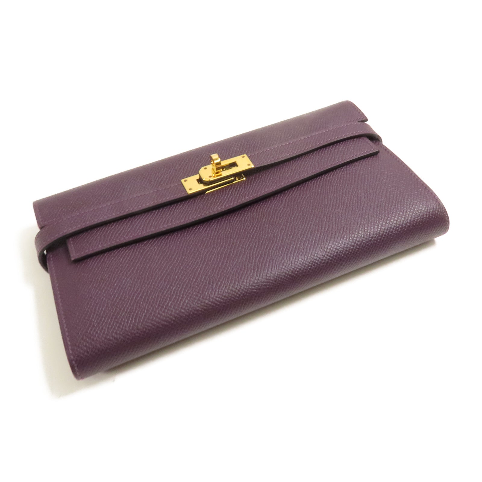 HERMES Epsom皮革Kelly Wallet金扣長錢包Rouge Sellier