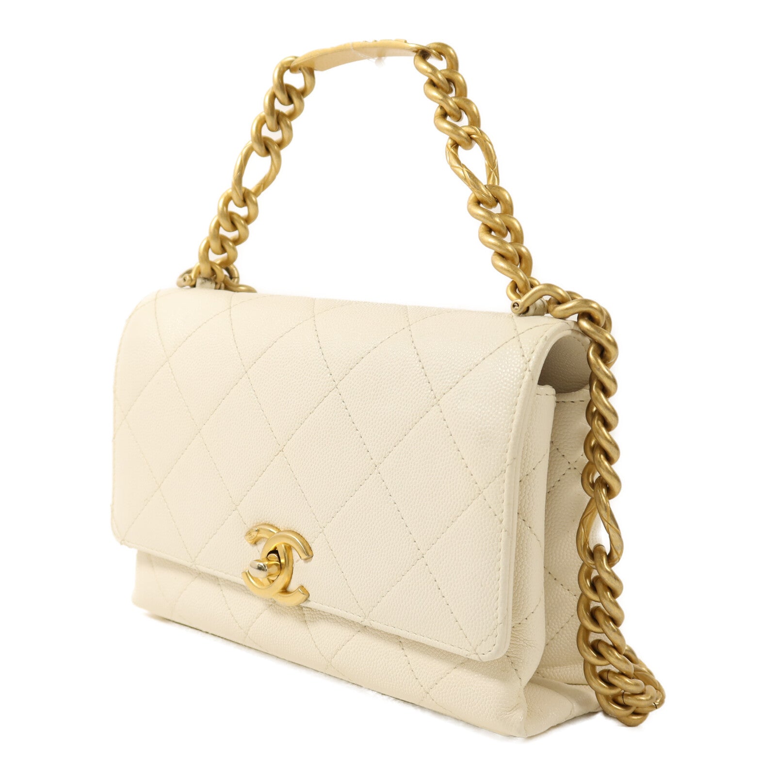 CHANEL 牛皮皮革Chain Shoulder金扣鏈帶手挽肩背兩用袋