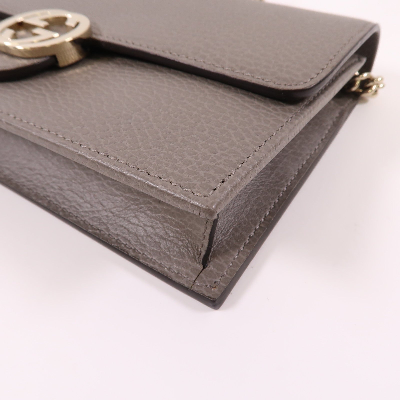 GUCCI 牛皮皮革Chain Shoulder銀扣肩背袋灰色