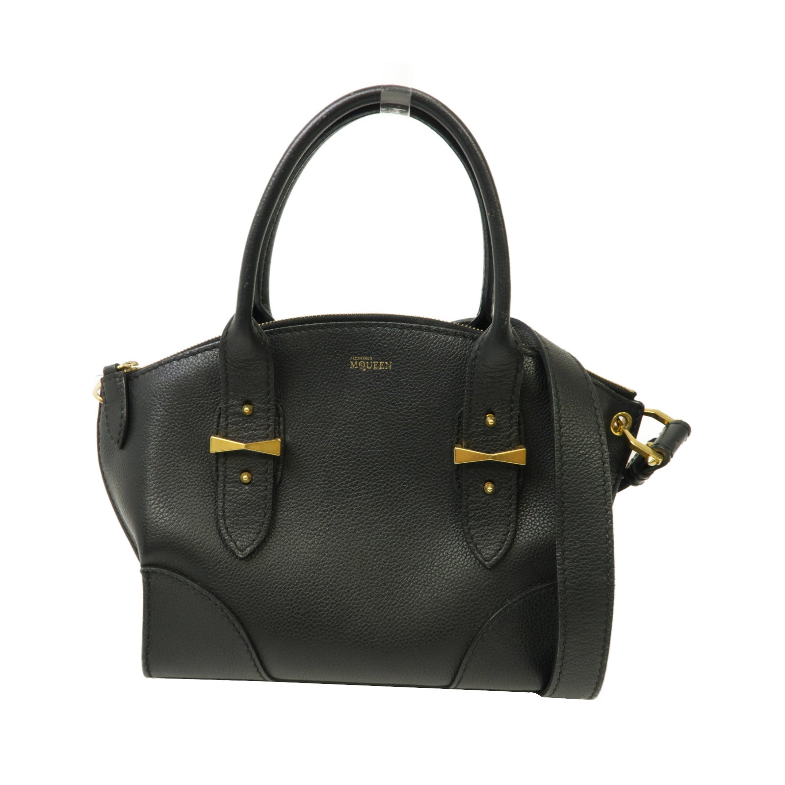 Alexander McQueen 牛皮皮革Alexander Mcqueen金扣手挽肩背兩用袋黑色