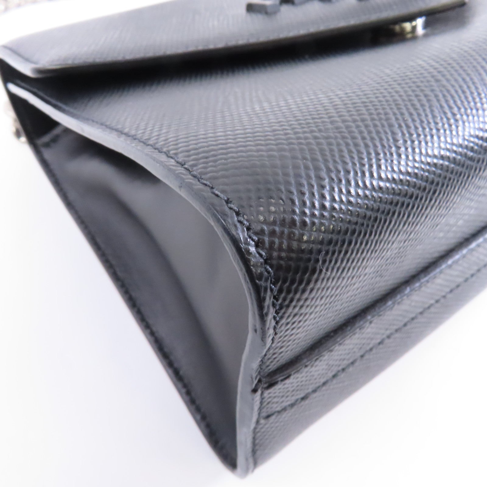 PRADA 牛皮皮革Chain Shoulder Bag銀扣鏈帶肩背袋黑色