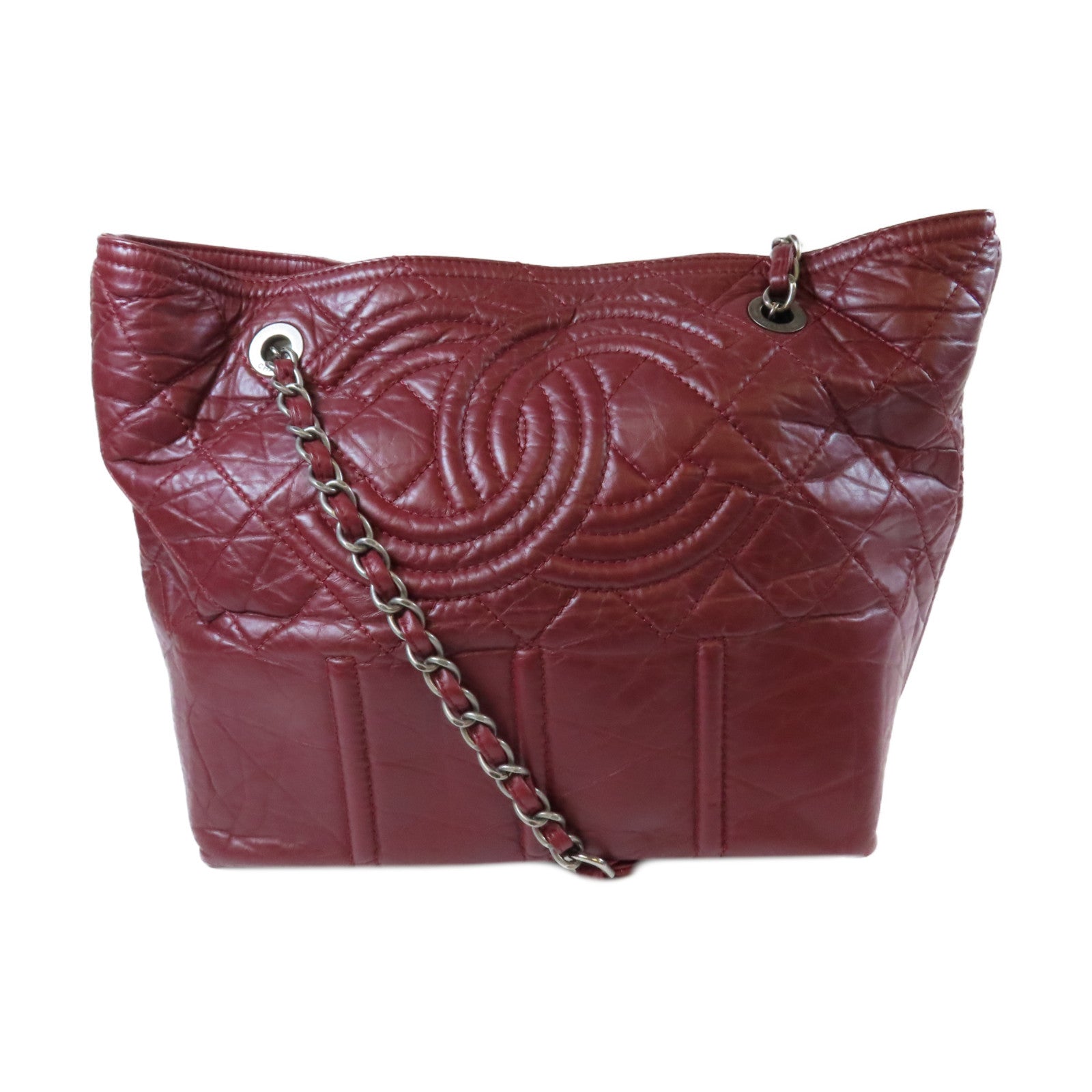 CHANEL **【激減優惠】牛皮皮革Chain Shoulder銀扣鏈帶肩背袋紅色