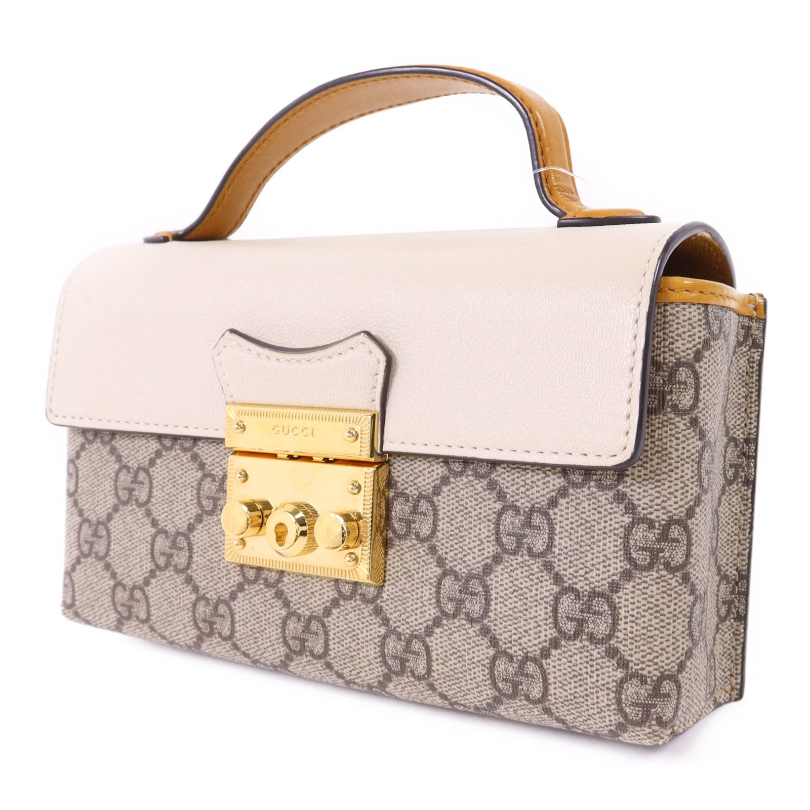 GUCCI 塗層帆布GG Supreme Mini Padlock Bag金扣手挽肩背兩用袋