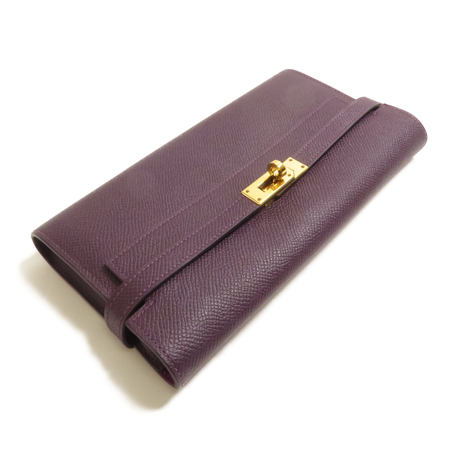 HERMES Epsom皮革Kelly Wallet金扣長錢包Rouge Sellier