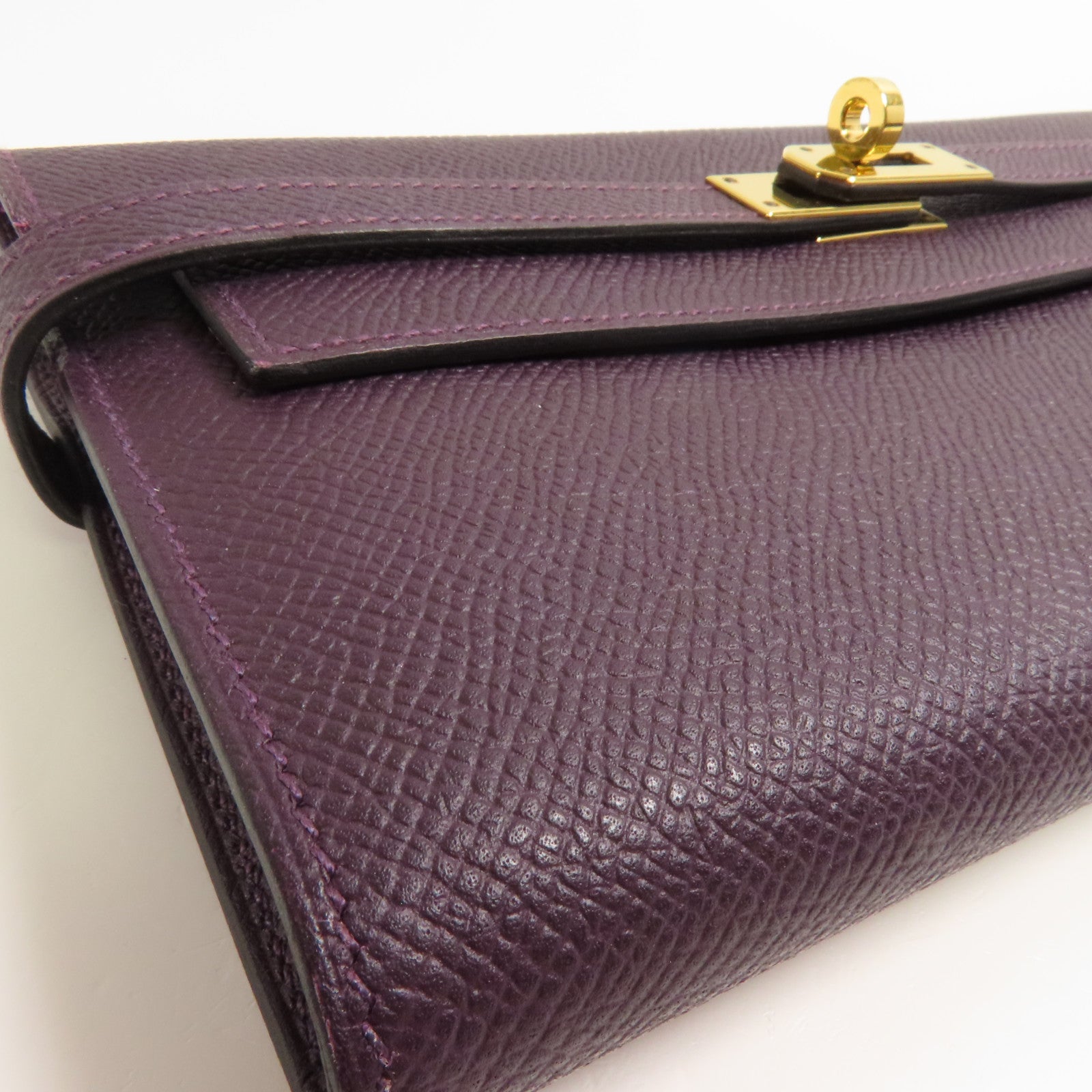 HERMES Epsom皮革Kelly Wallet金扣長錢包Rouge Sellier