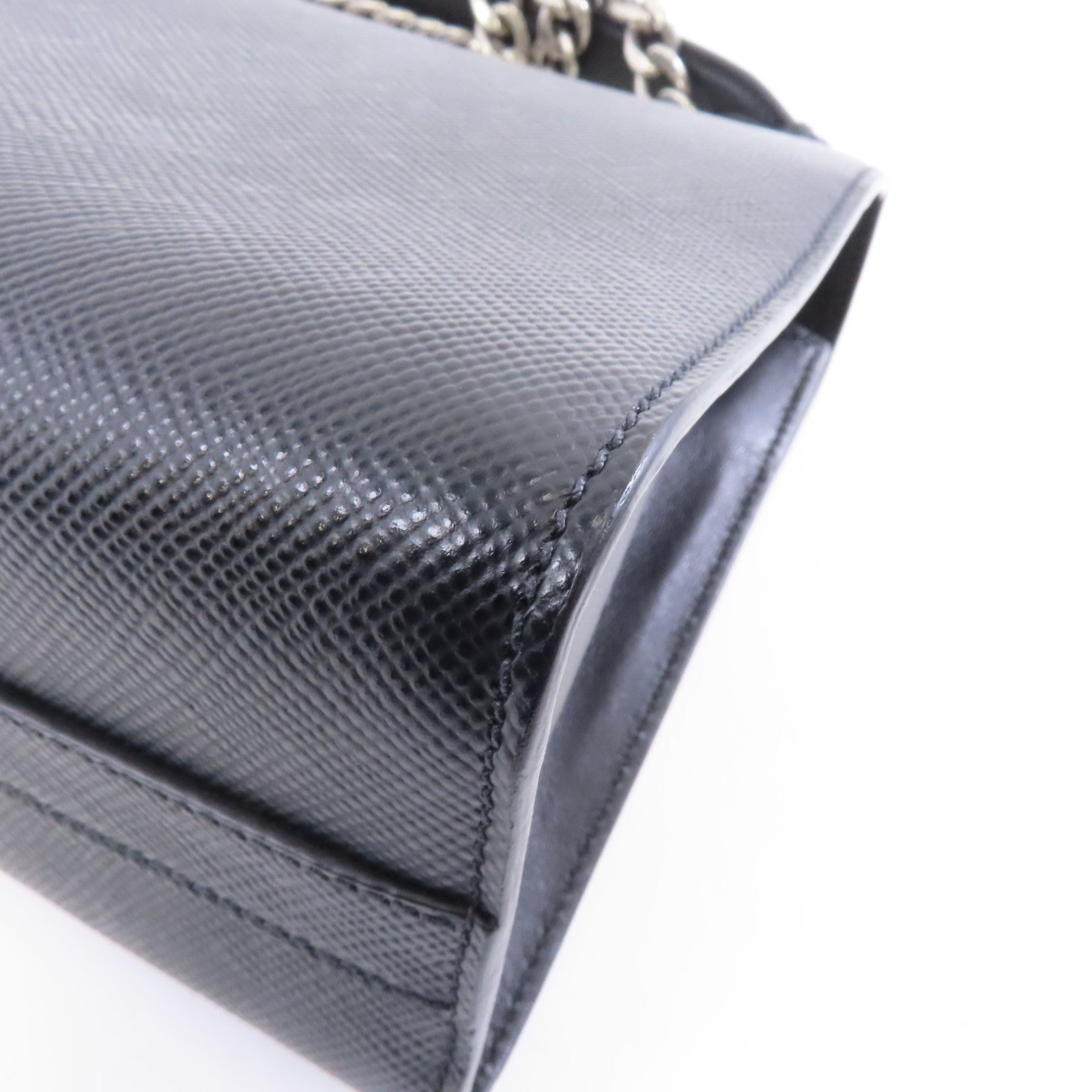 PRADA 牛皮皮革Chain Shoulder Bag銀扣鏈帶肩背袋黑色