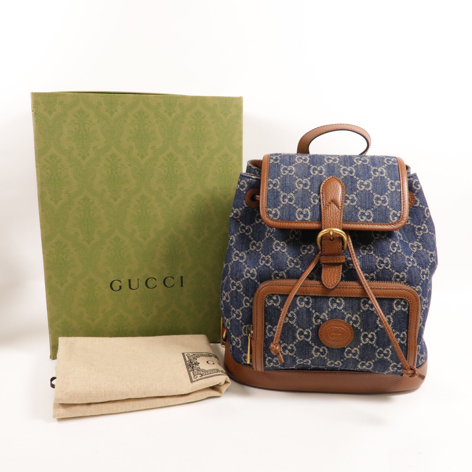 GUCCI Denim/牛皮皮革GG Backpack背包