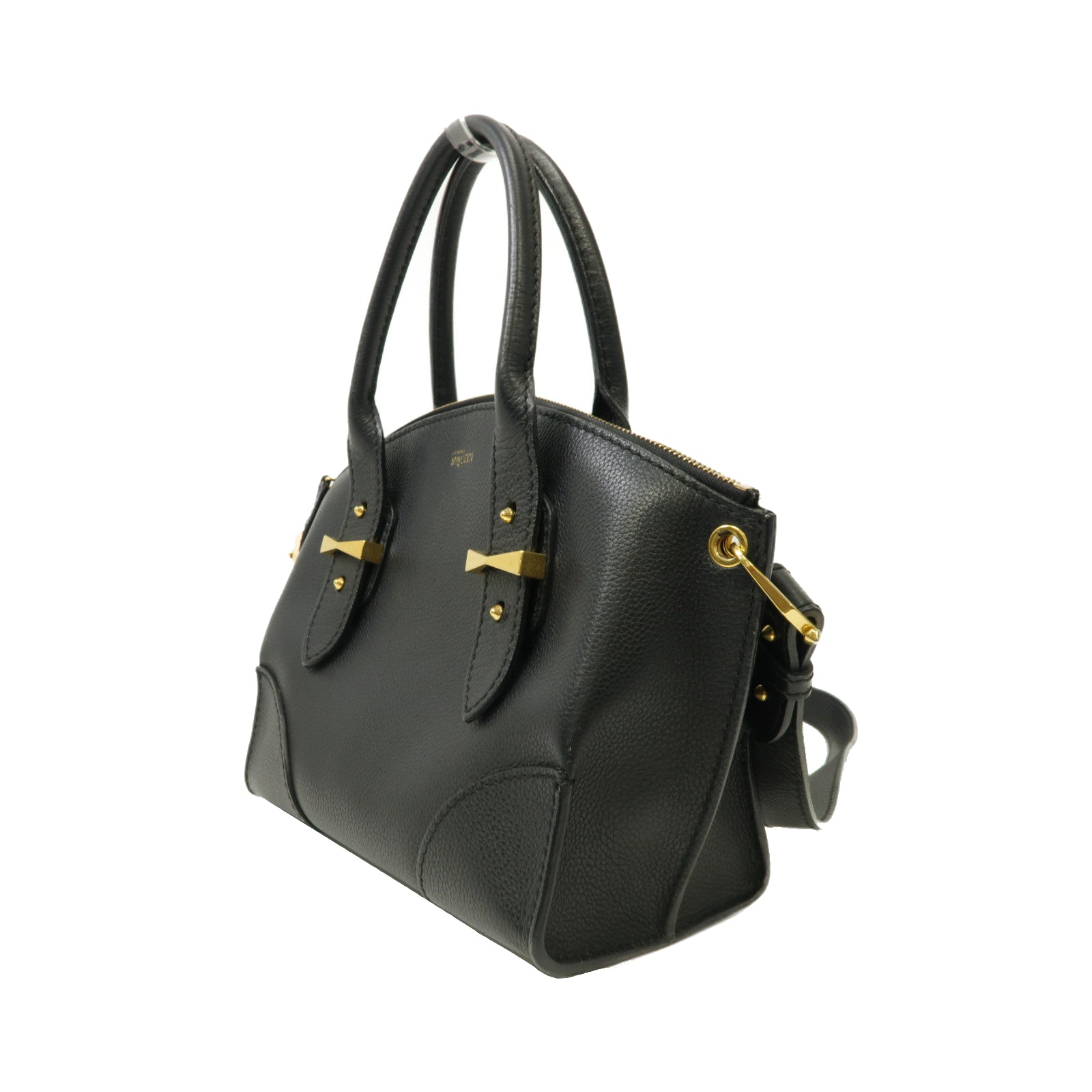 Alexander McQueen 牛皮皮革Alexander Mcqueen金扣手挽肩背兩用袋黑色