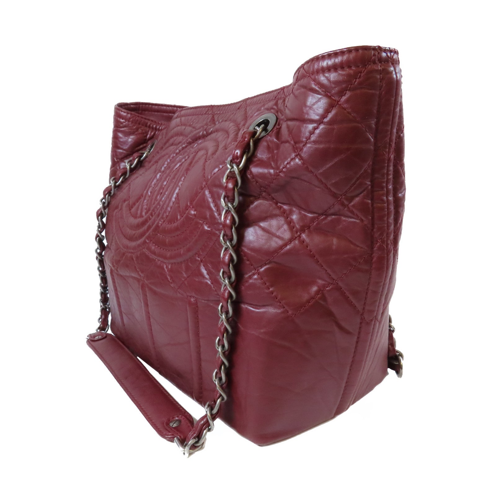 CHANEL **【激減優惠】牛皮皮革Chain Shoulder銀扣鏈帶肩背袋紅色