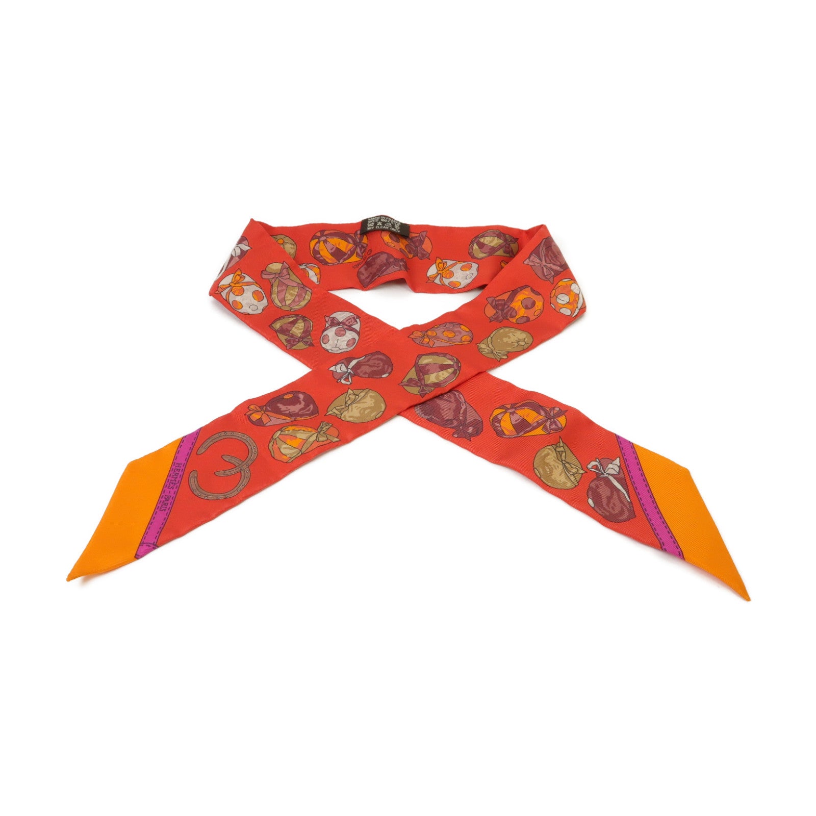 HERMES 【激減優惠】絲質Twilly絲巾紅色/粉紅色/橙色
