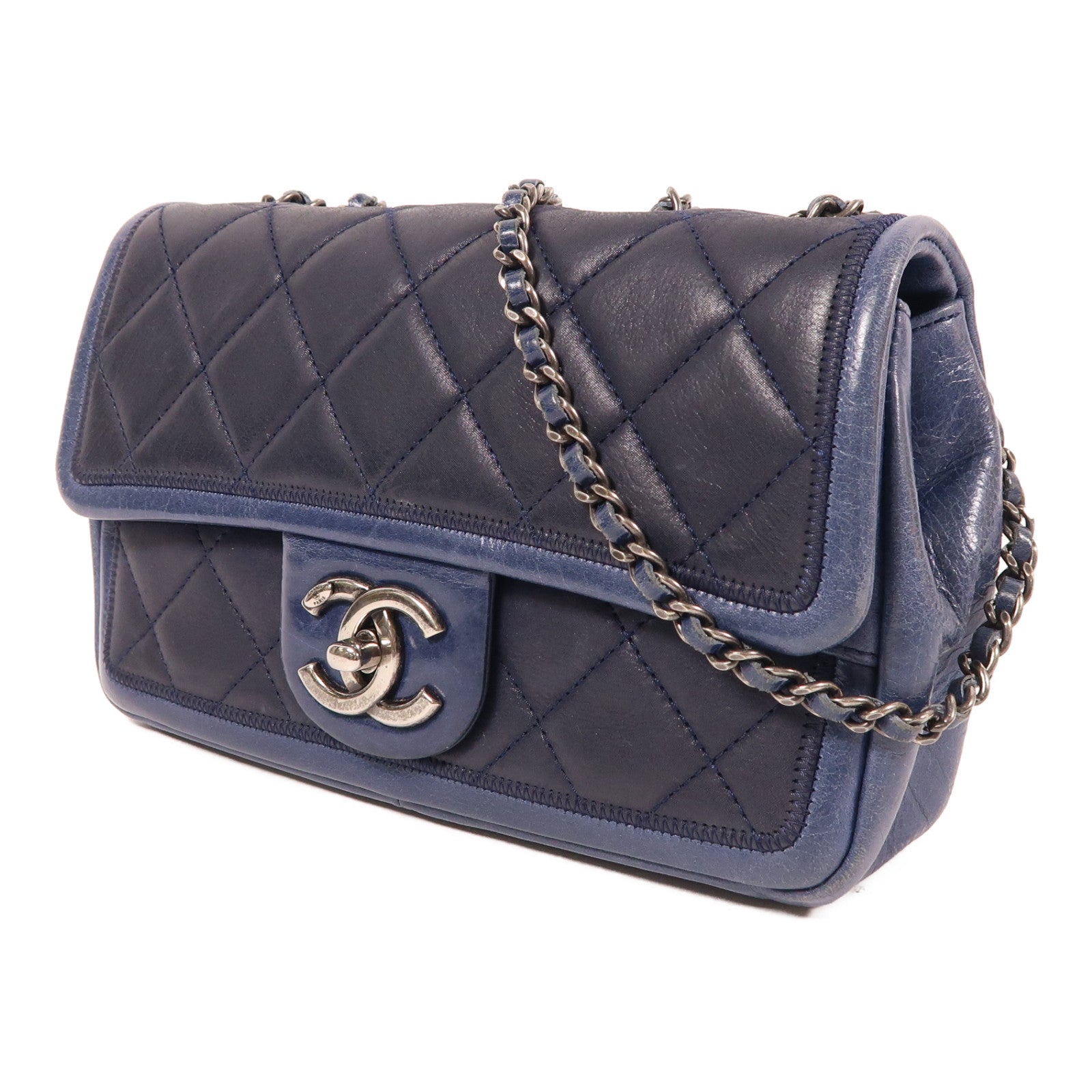 CHANEL 牛皮皮革Chain Shoulder銀扣鏈帶肩背袋