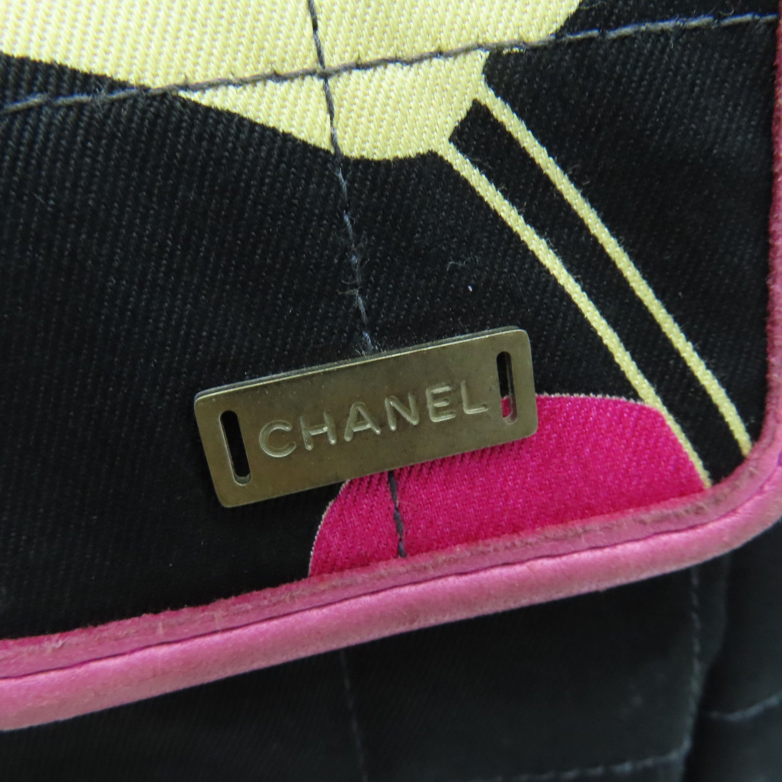 CHANEL 帆布Chain Shoulder银扣肩背袋黑色/粉红色/米色