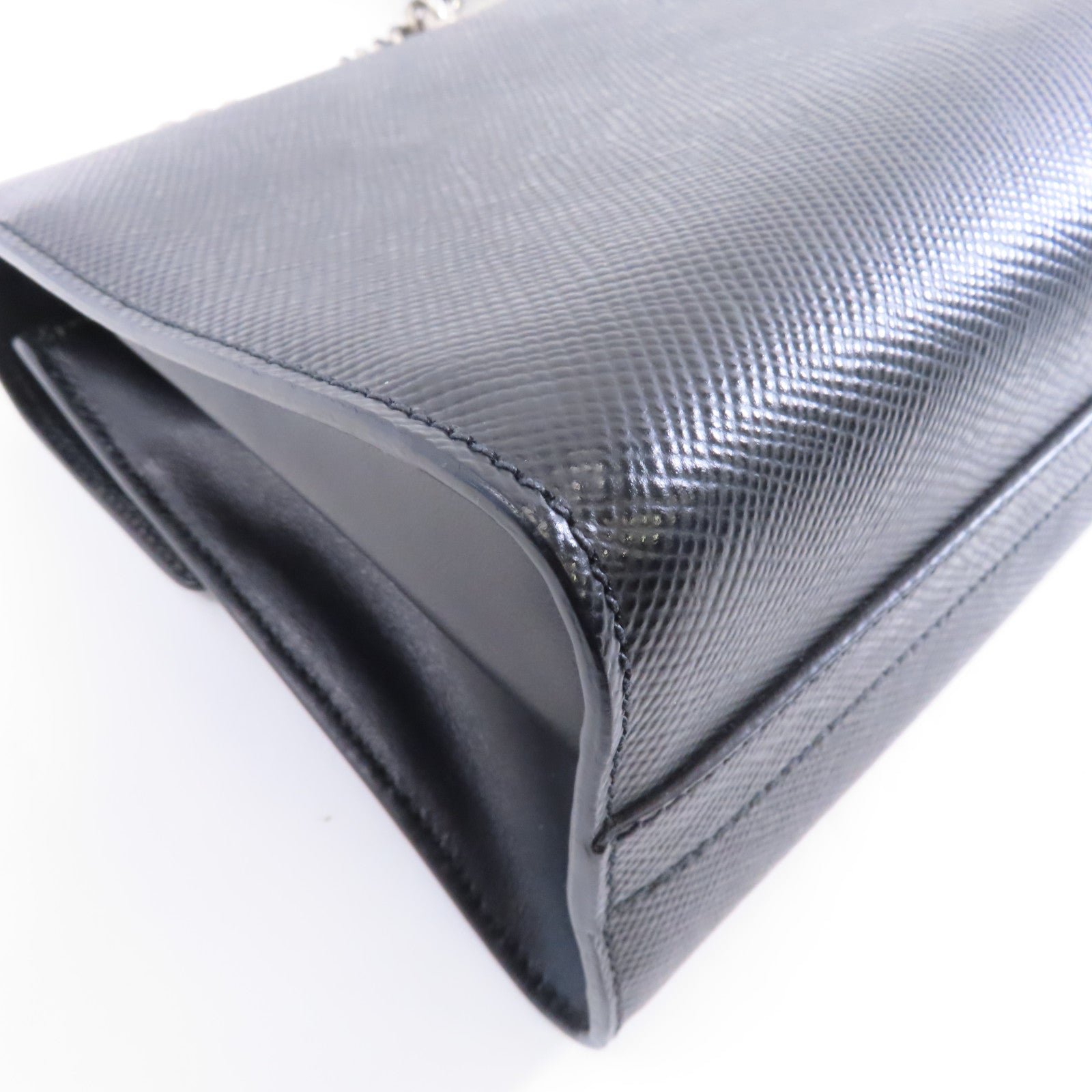 PRADA 牛皮皮革Chain Shoulder Bag銀扣鏈帶肩背袋黑色