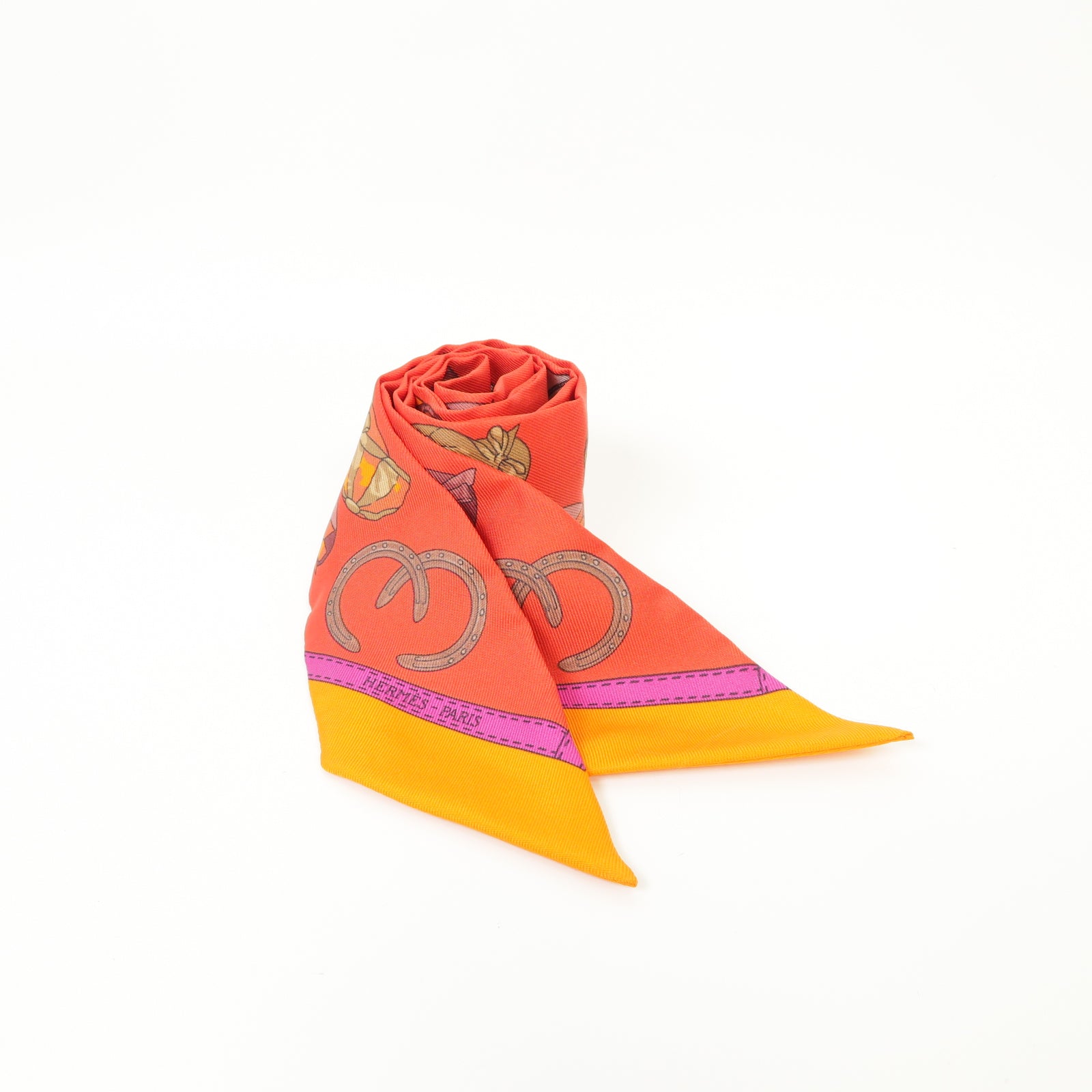 HERMES 【激減優惠】絲質Twilly絲巾紅色/粉紅色/橙色