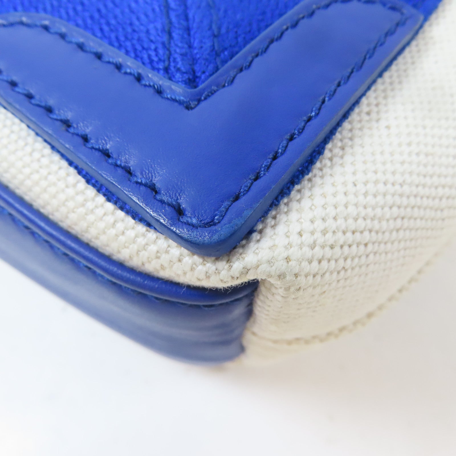 BALENCIAGA 帆布/皮革Xs Cabas銀扣手挽肩背兩用袋白色/藍色