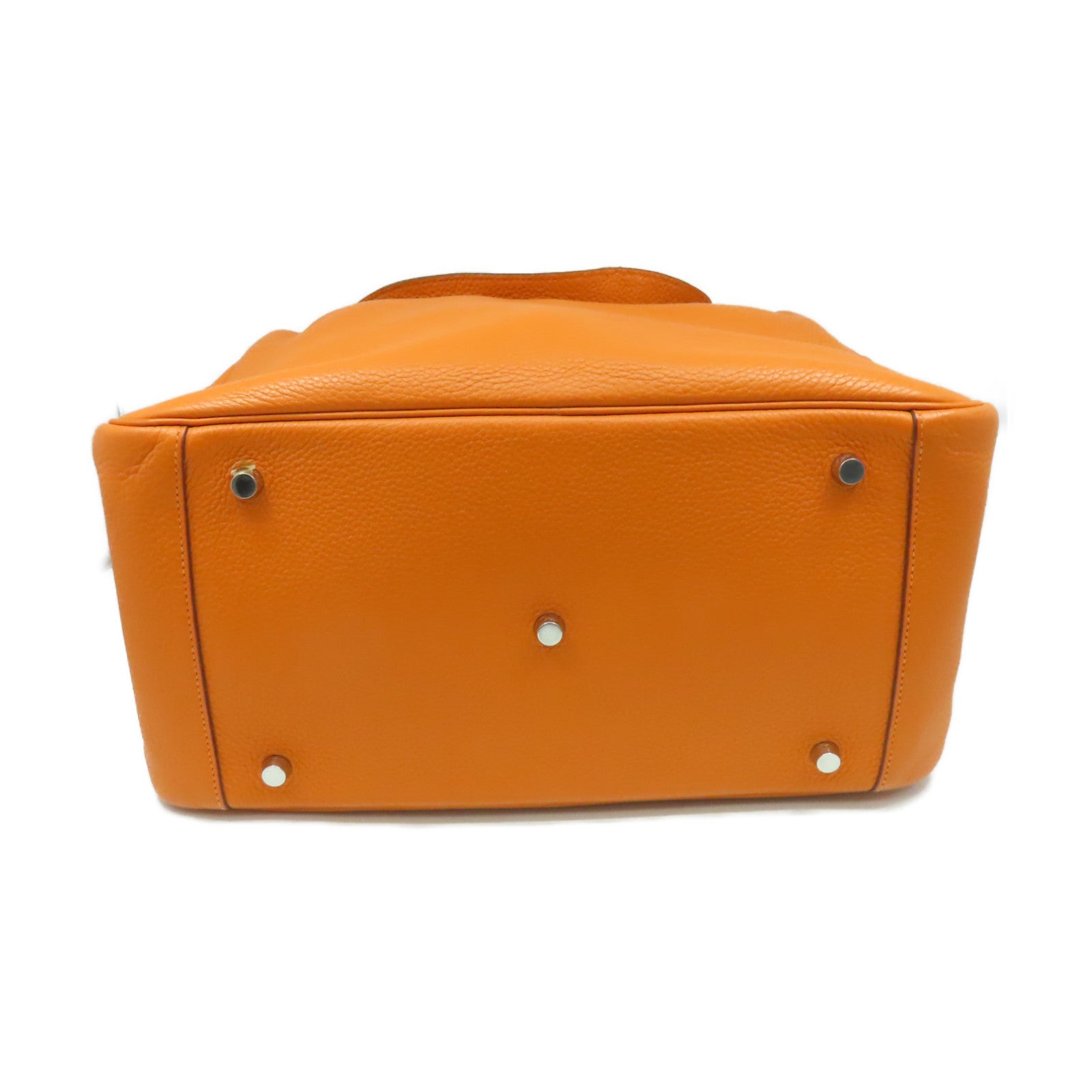 HERMES 【激減優惠】Clemence皮革Lindy 34 Shoulder Bag銀扣手挽肩背兩用袋Orange/橙色