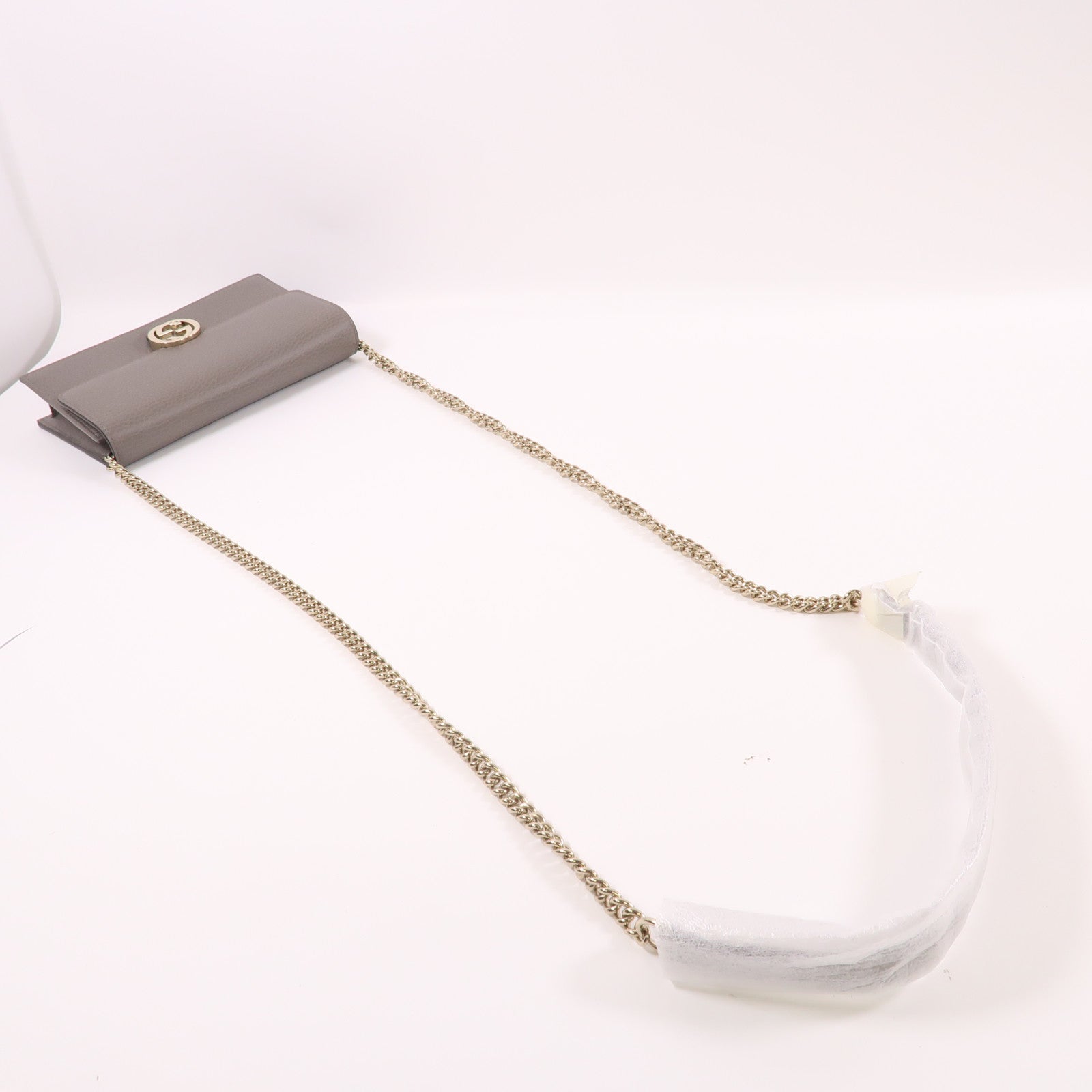 GUCCI 牛皮皮革Chain Shoulder銀扣肩背袋灰色