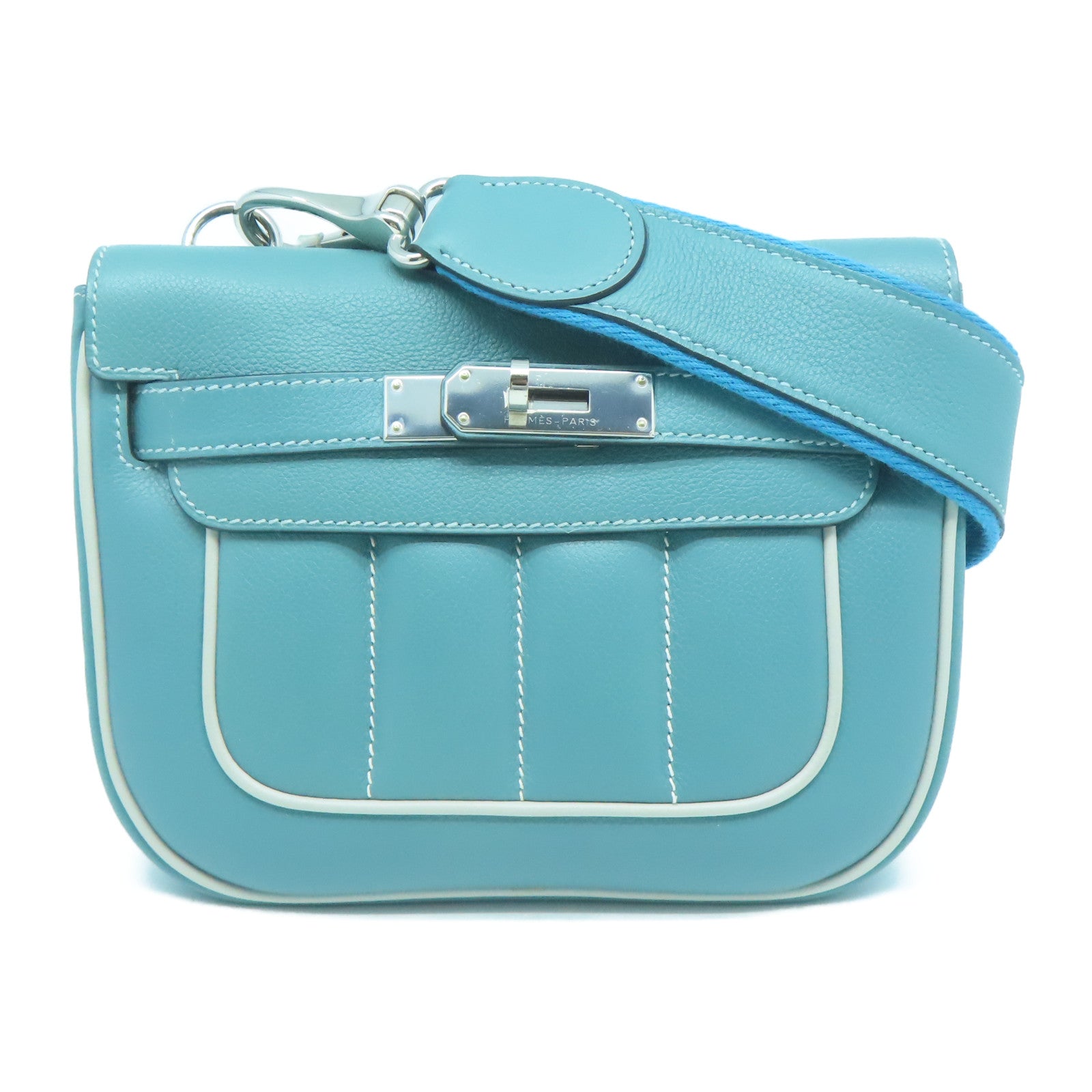 HERMES 【激減優惠】Evercolor皮革Mini Berline銀扣肩背袋藍色