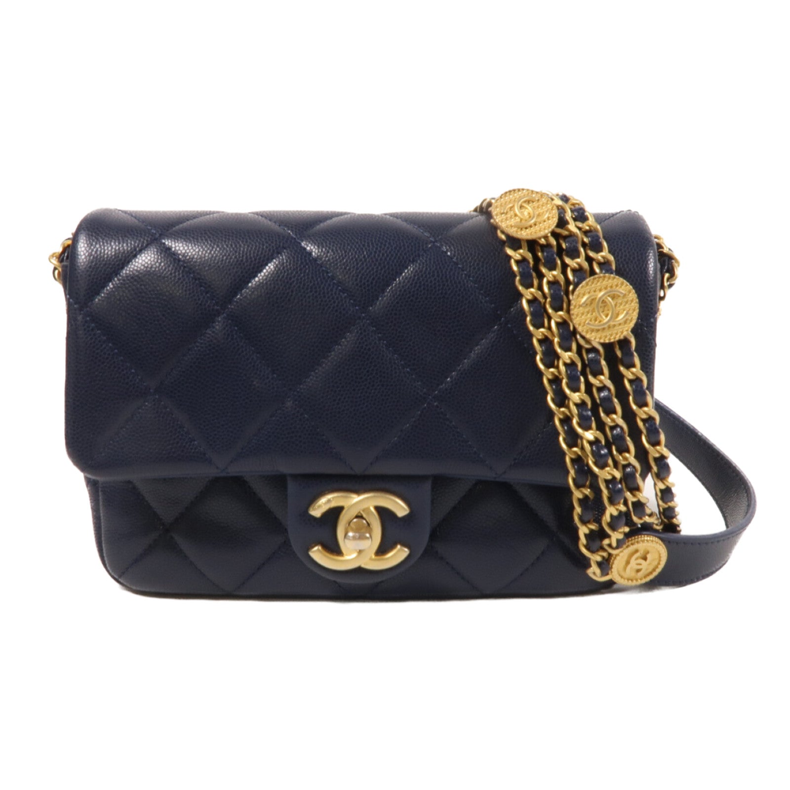 CHANEL 牛皮皮革Chain Shoulder Bag金扣鏈帶肩背袋