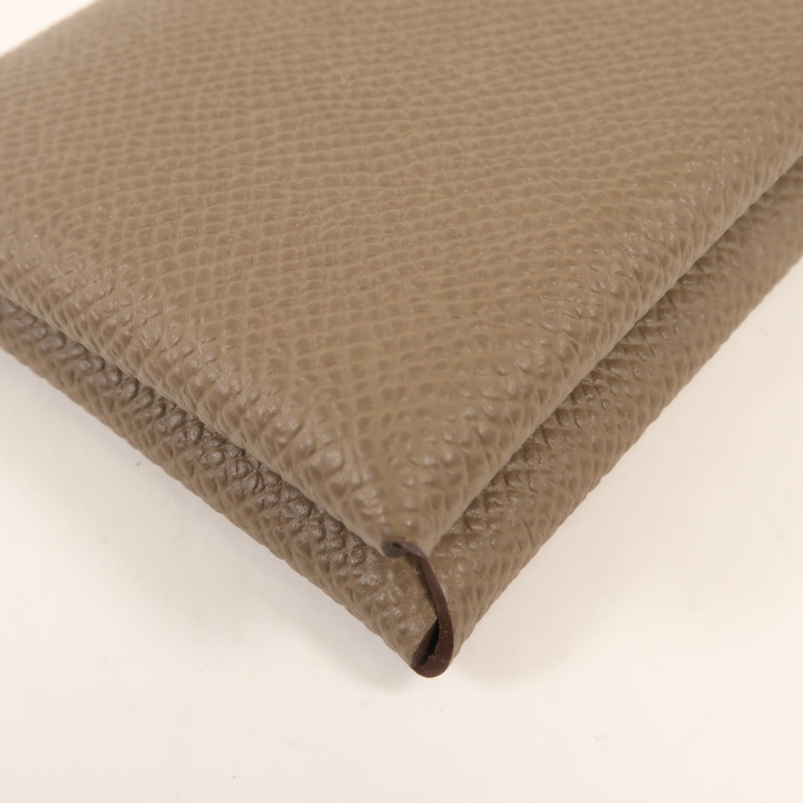 HERMES Epsom皮革Calvi Card Case銀扣卡套Etoupe