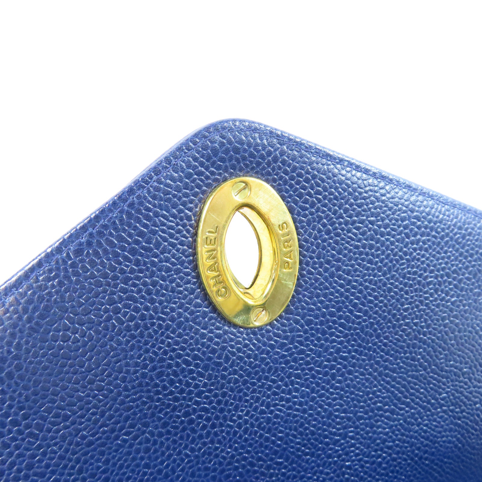 CHANEL 斜紋牛皮皮革Vintage Chain Shoulder Bag金扣鏈帶肩背袋藍色