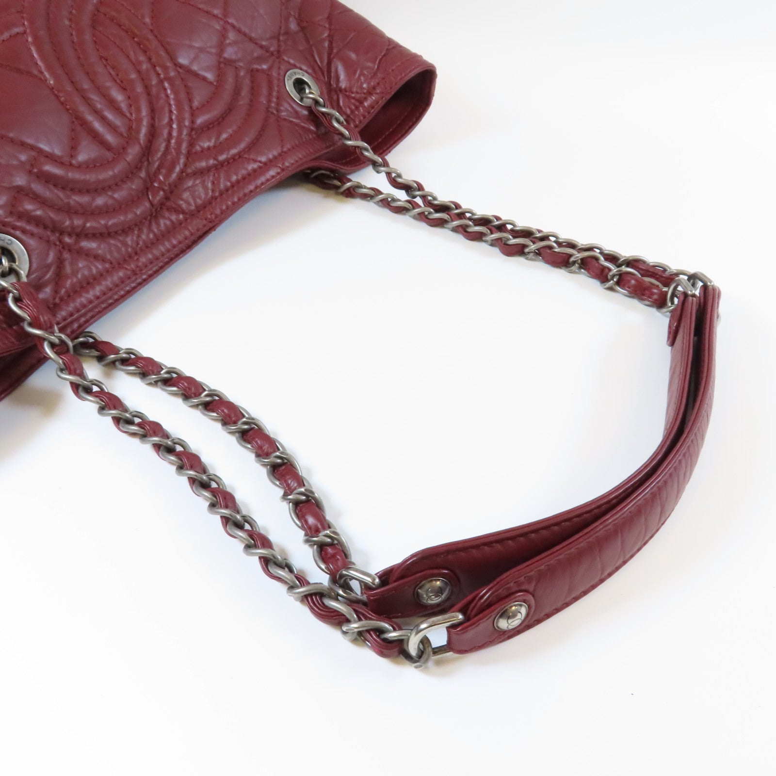 CHANEL **【激減優惠】牛皮皮革Chain Shoulder銀扣鏈帶肩背袋紅色
