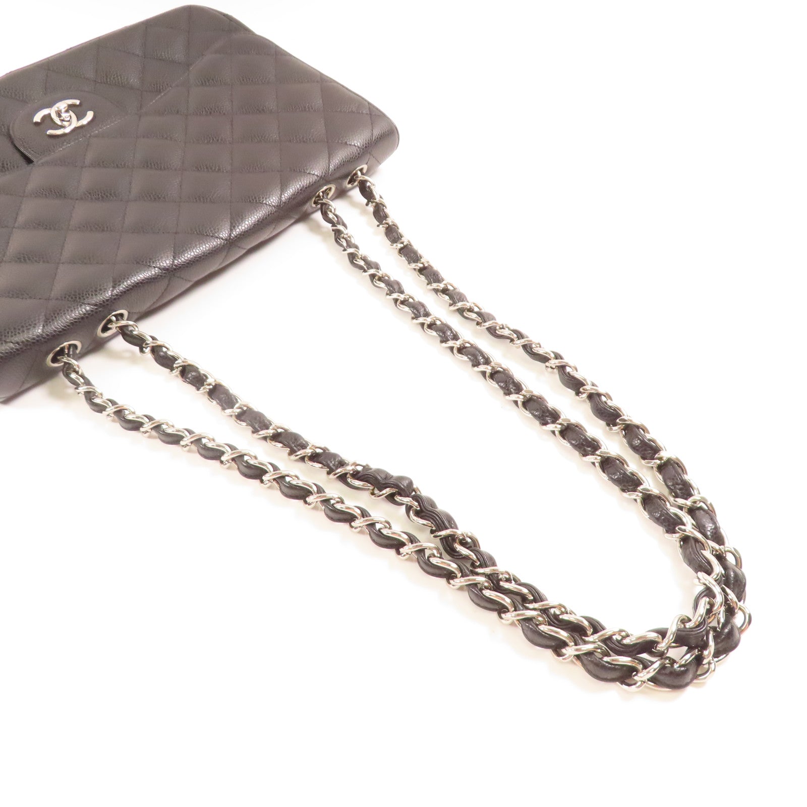 CHANEL 牛皮皮革Large Classic Single Flap銀扣鏈帶肩背袋