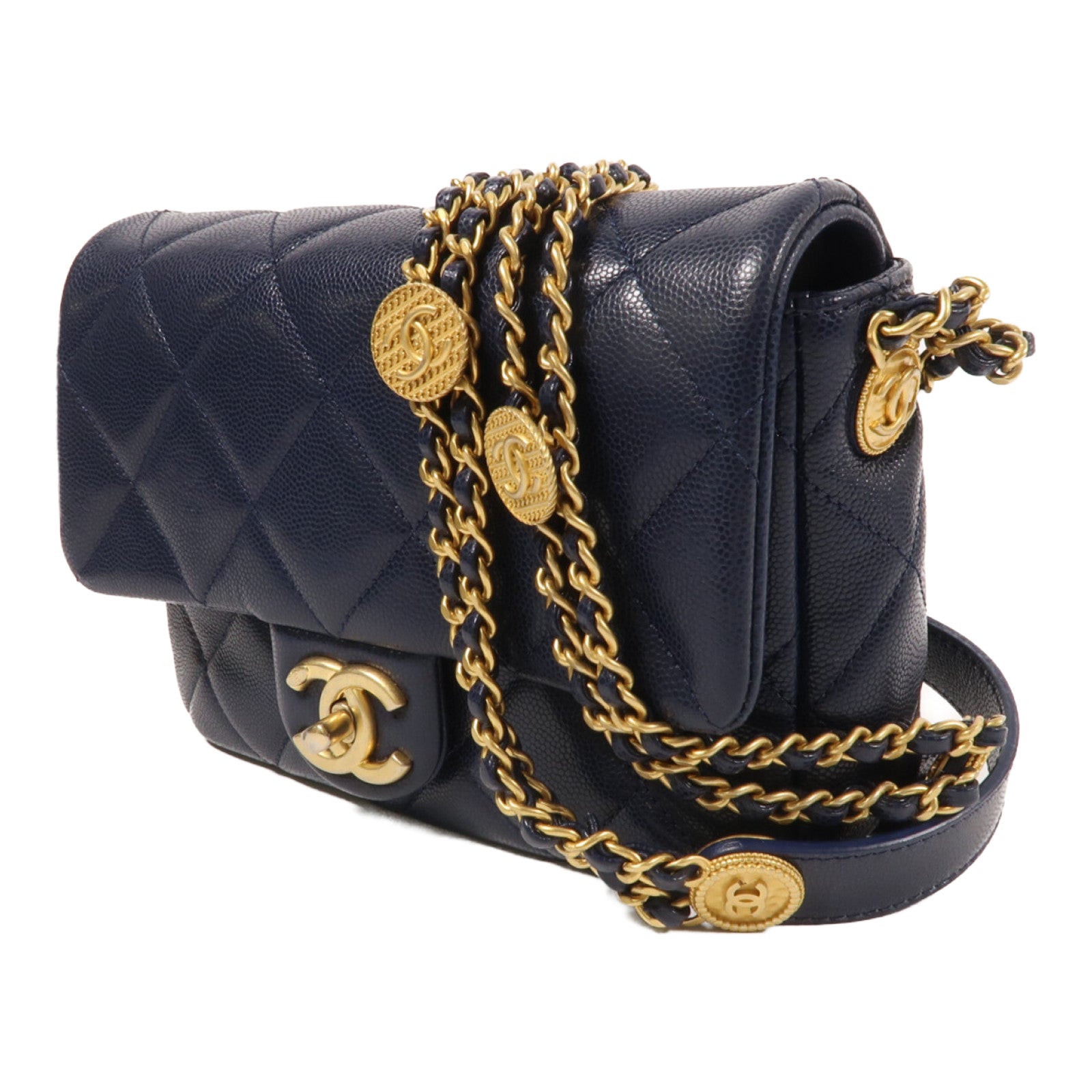 CHANEL 牛皮皮革Chain Shoulder Bag金扣鏈帶肩背袋