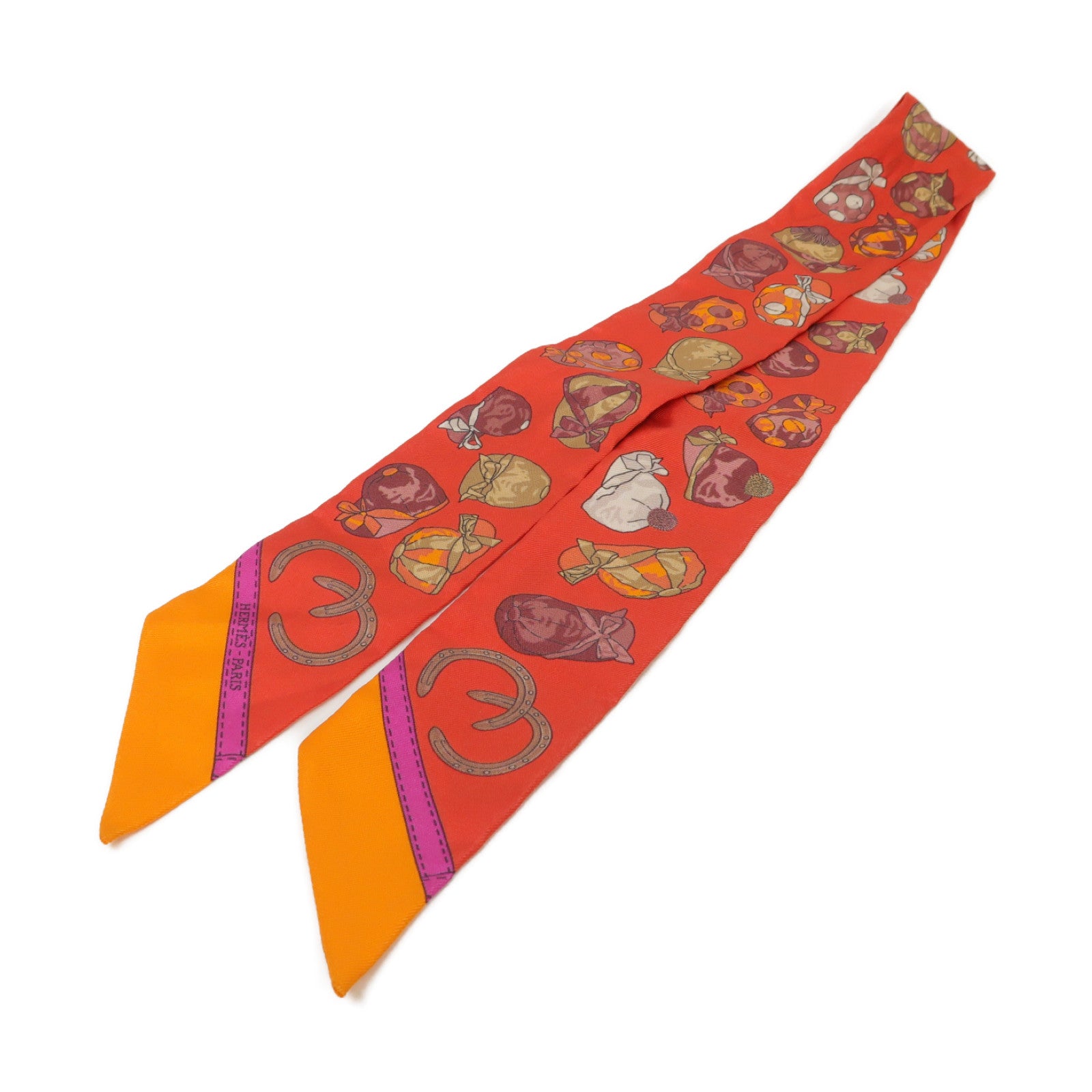 HERMES 【激減優惠】絲質Twilly絲巾紅色/橙色/粉紅色