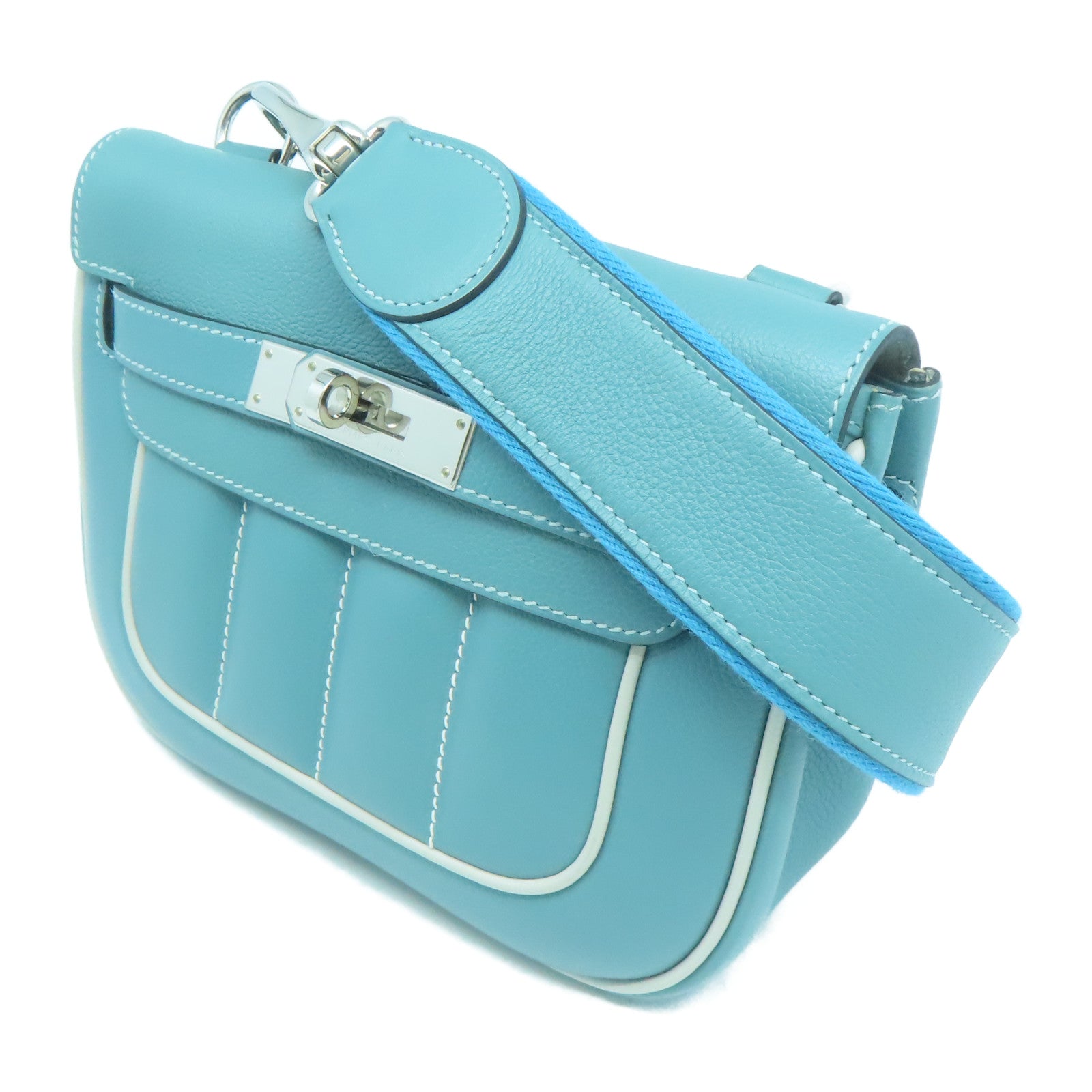 HERMES 【激減優惠】Evercolor皮革Mini Berline銀扣肩背袋藍色
