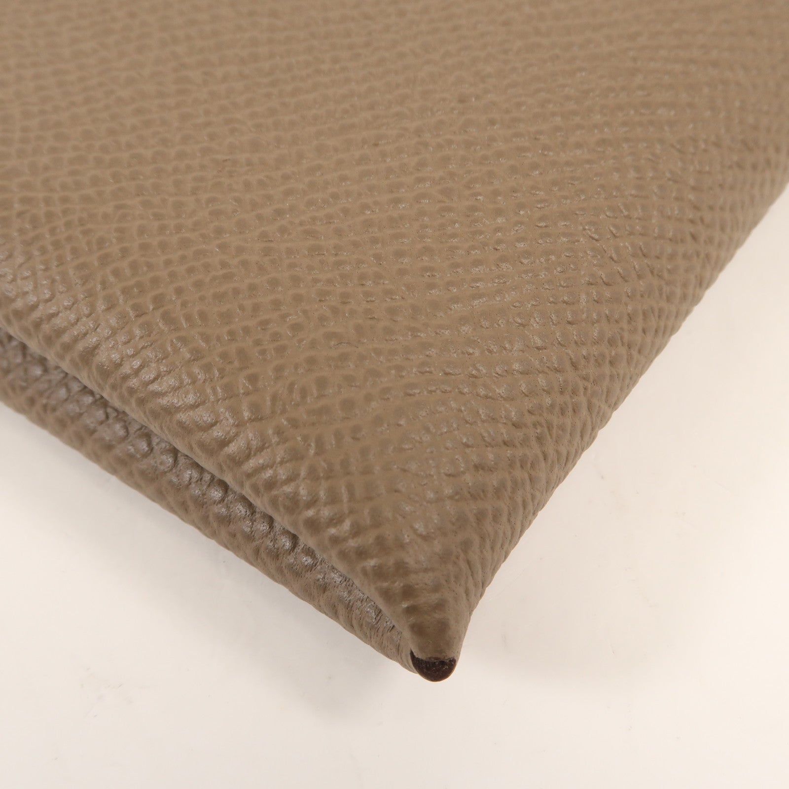 HERMES Epsom皮革Calvi Card Case銀扣卡套Etoupe