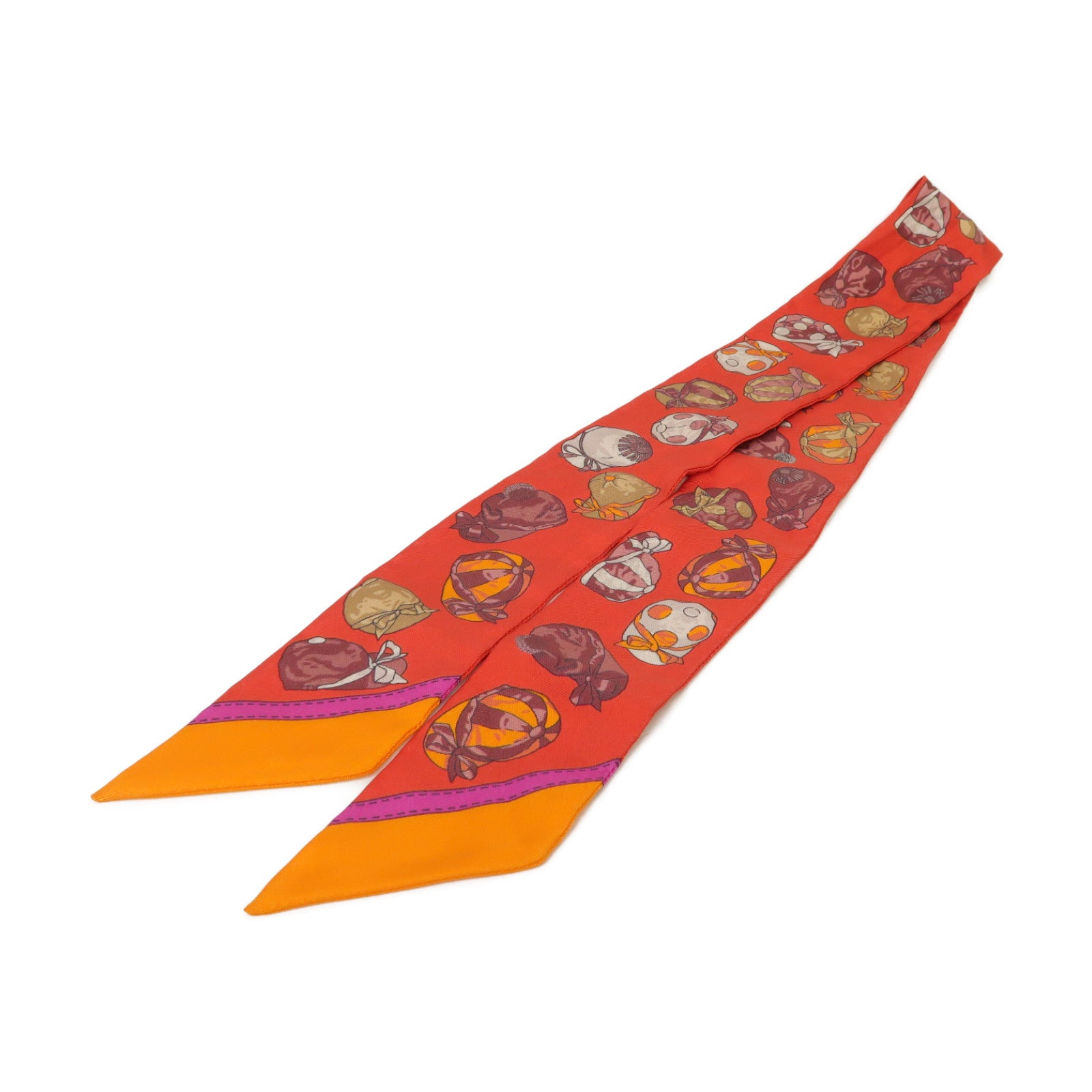 HERMES 【激減優惠】絲質Twilly絲巾紅色/橙色/粉紅色