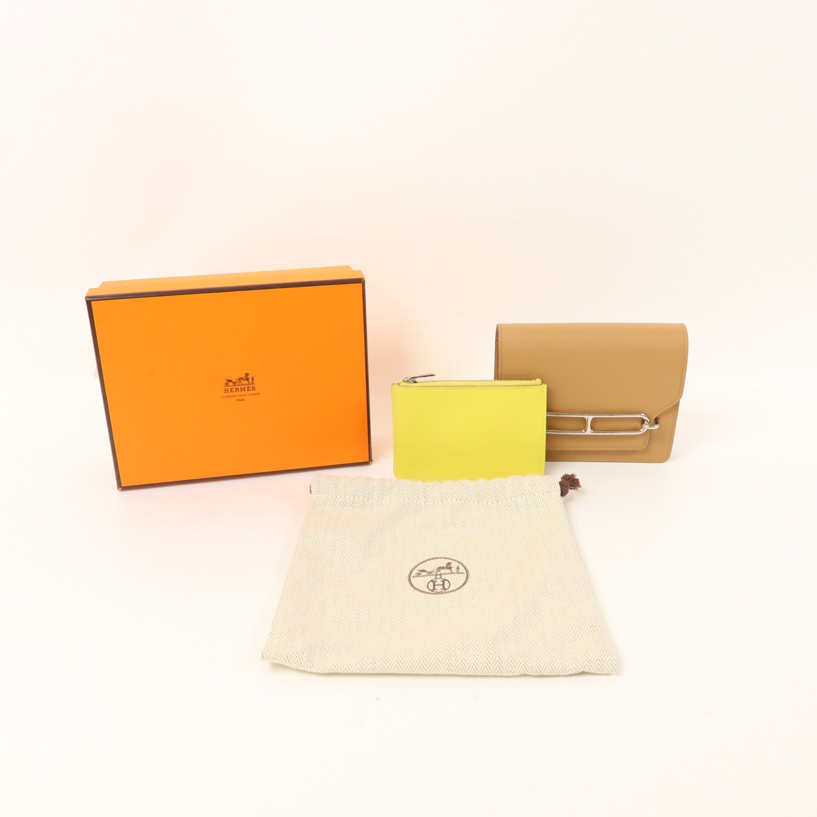 HERMES 【激減優惠】Evercolor皮革Roulis Slim Wallet銀扣錢包淺啡色/黃色
