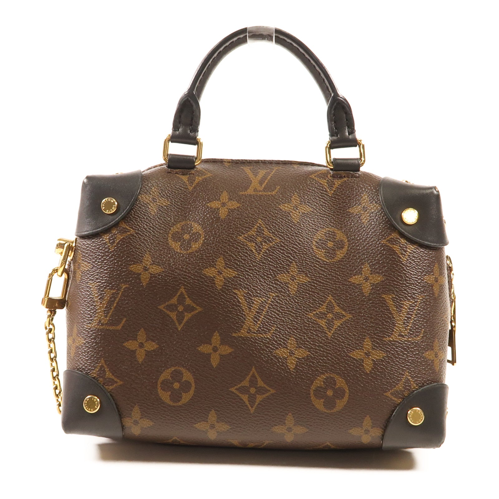 LOUIS VUITTON Monogram Petite Malle Souple金扣手挽肩背兩用袋棕色