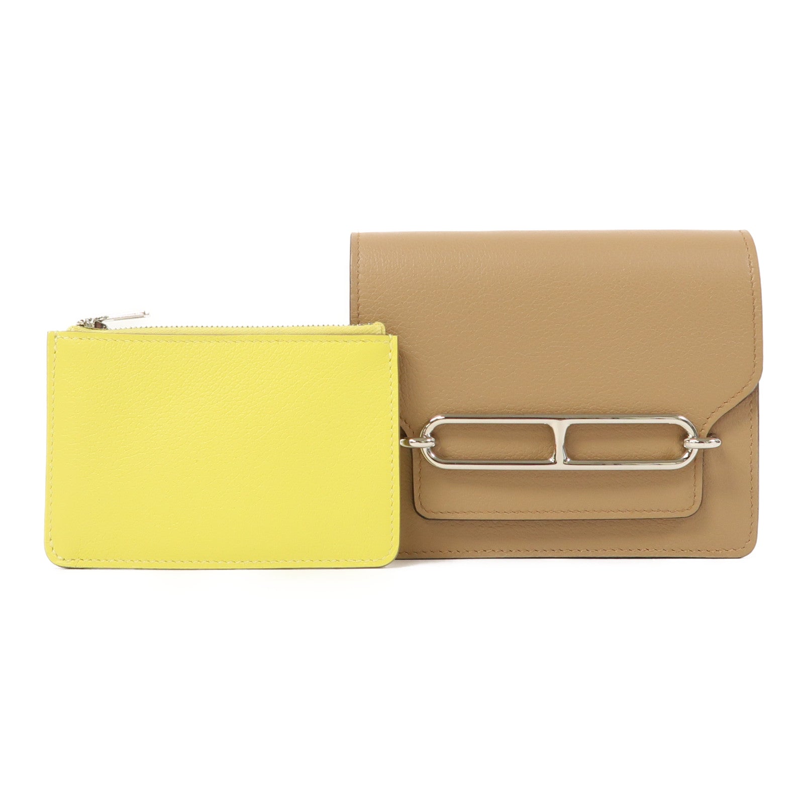 HERMES 【激減優惠】Evercolor皮革Roulis Slim Wallet銀扣錢包淺啡色/黃色