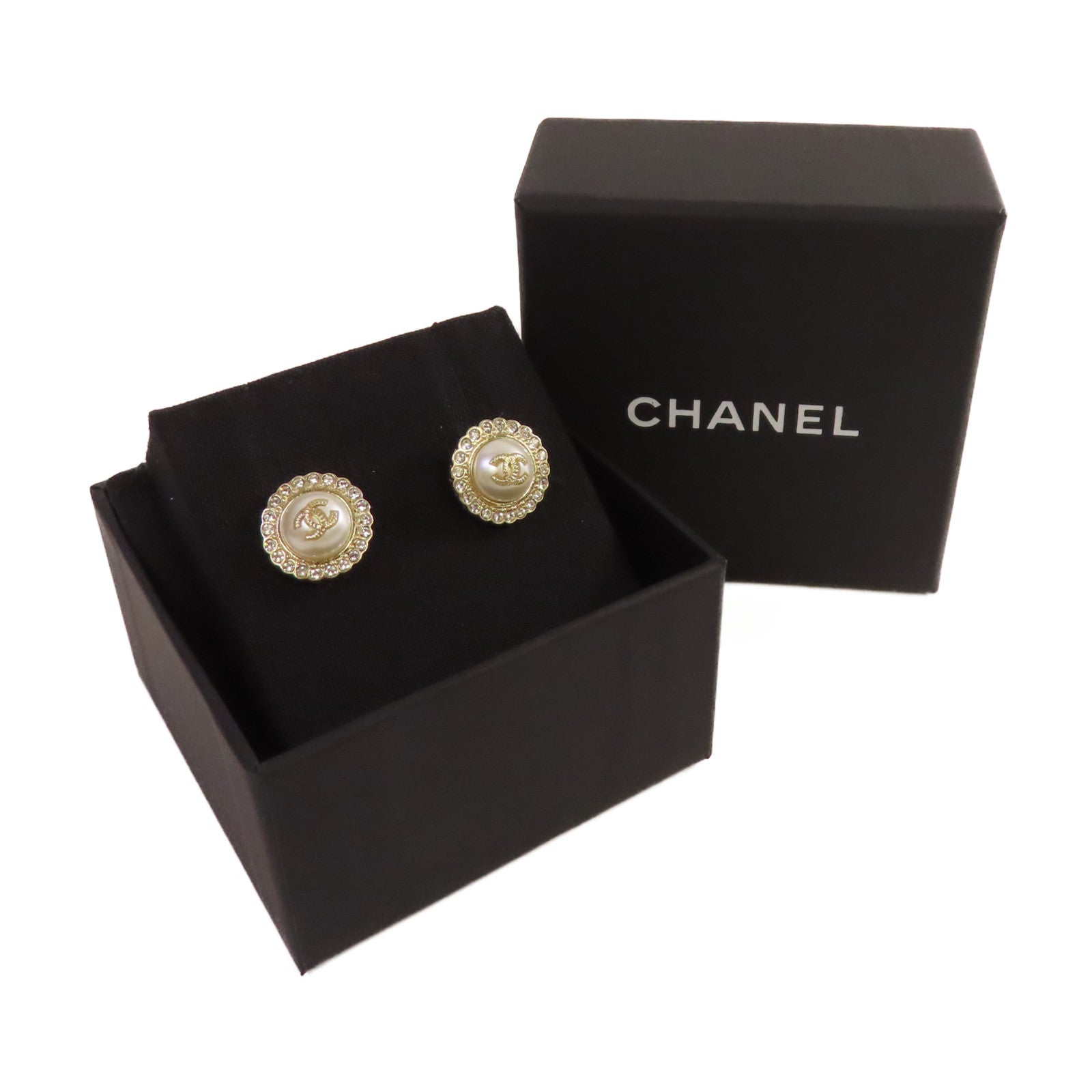 CHANEL 仿珍珠/金屬CC Earrings耳環珍珠色/金色