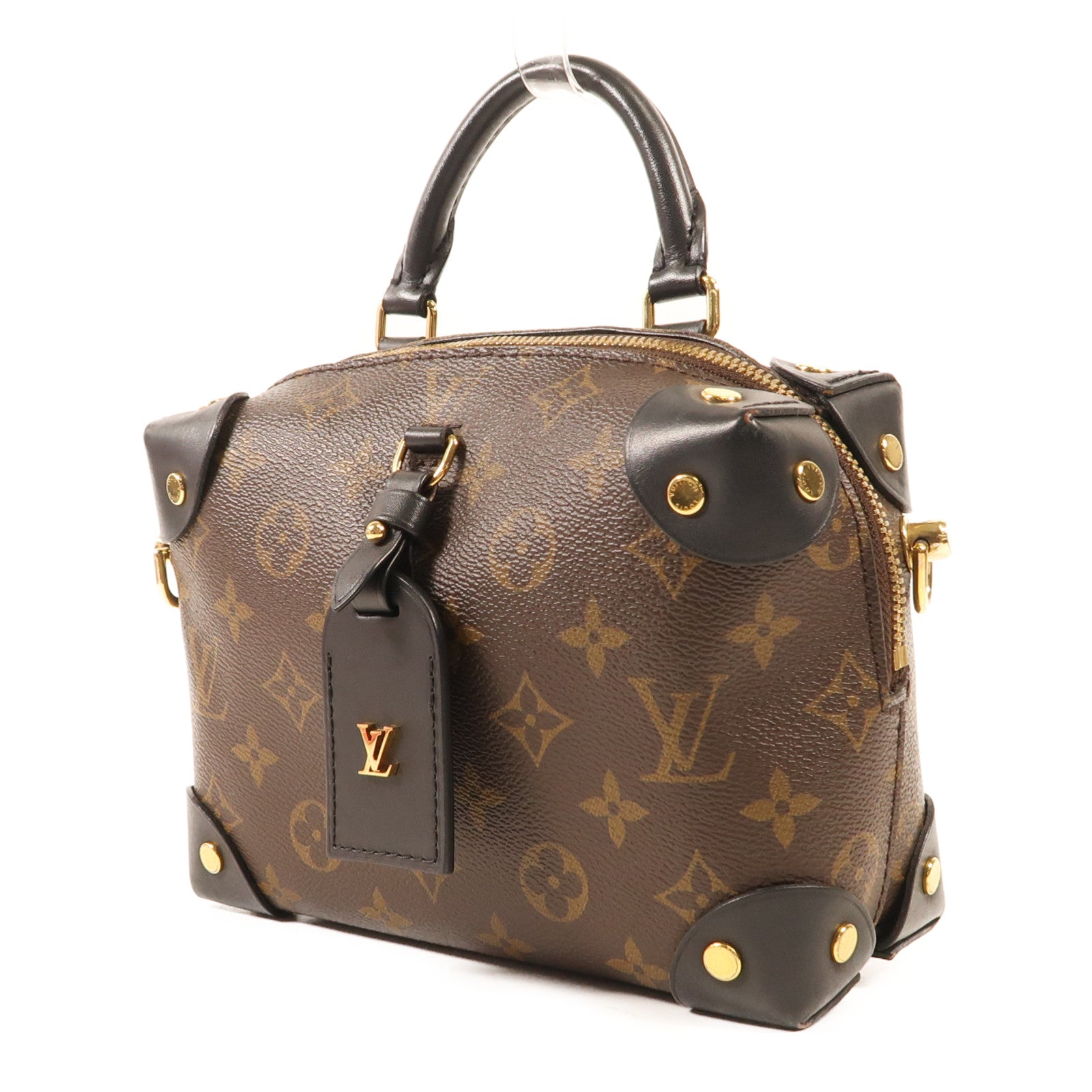 LOUIS VUITTON Monogram Petite Malle Souple金扣手挽肩背兩用袋棕色