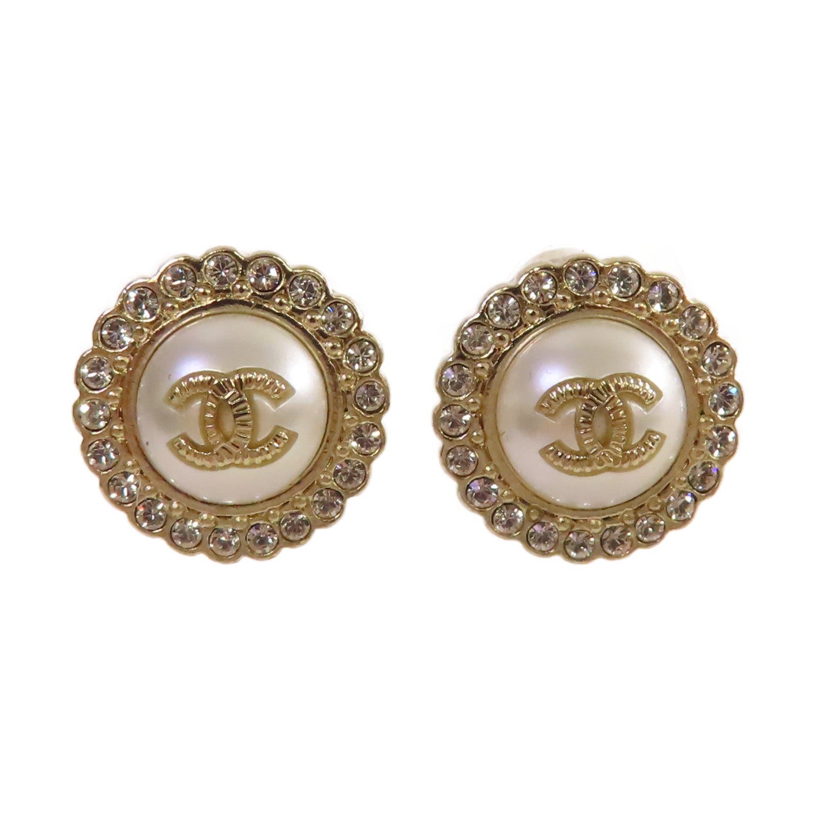 CHANEL 仿珍珠/金屬CC Earrings耳環珍珠色/金色